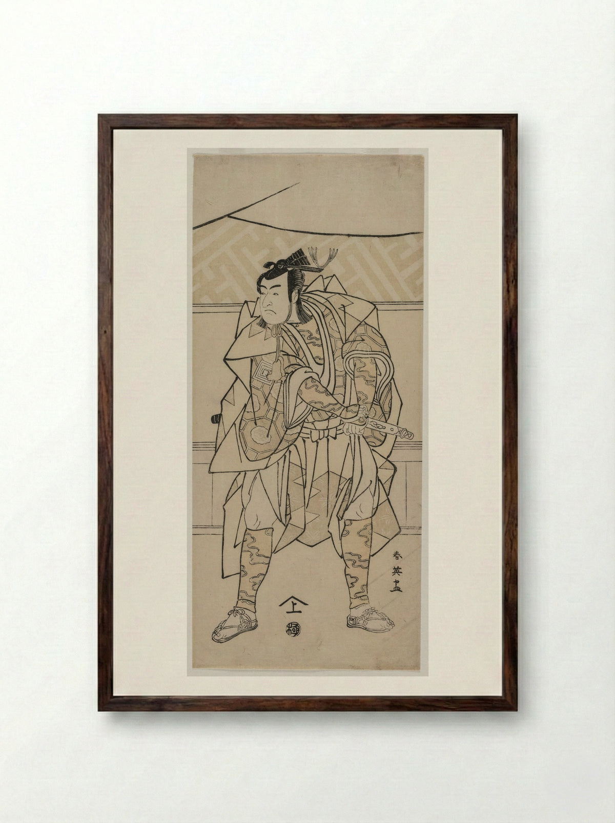 Ichikawa Monnosuke II as a Samurai - Katsukawa Shunei - Framed Print Dark Wood