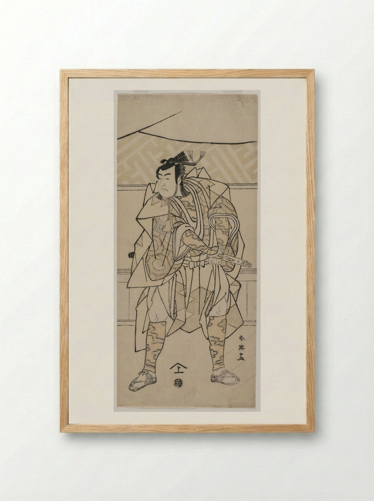 Ichikawa Monnosuke II as a Samurai - Katsukawa Shunei - Framed Print Wood