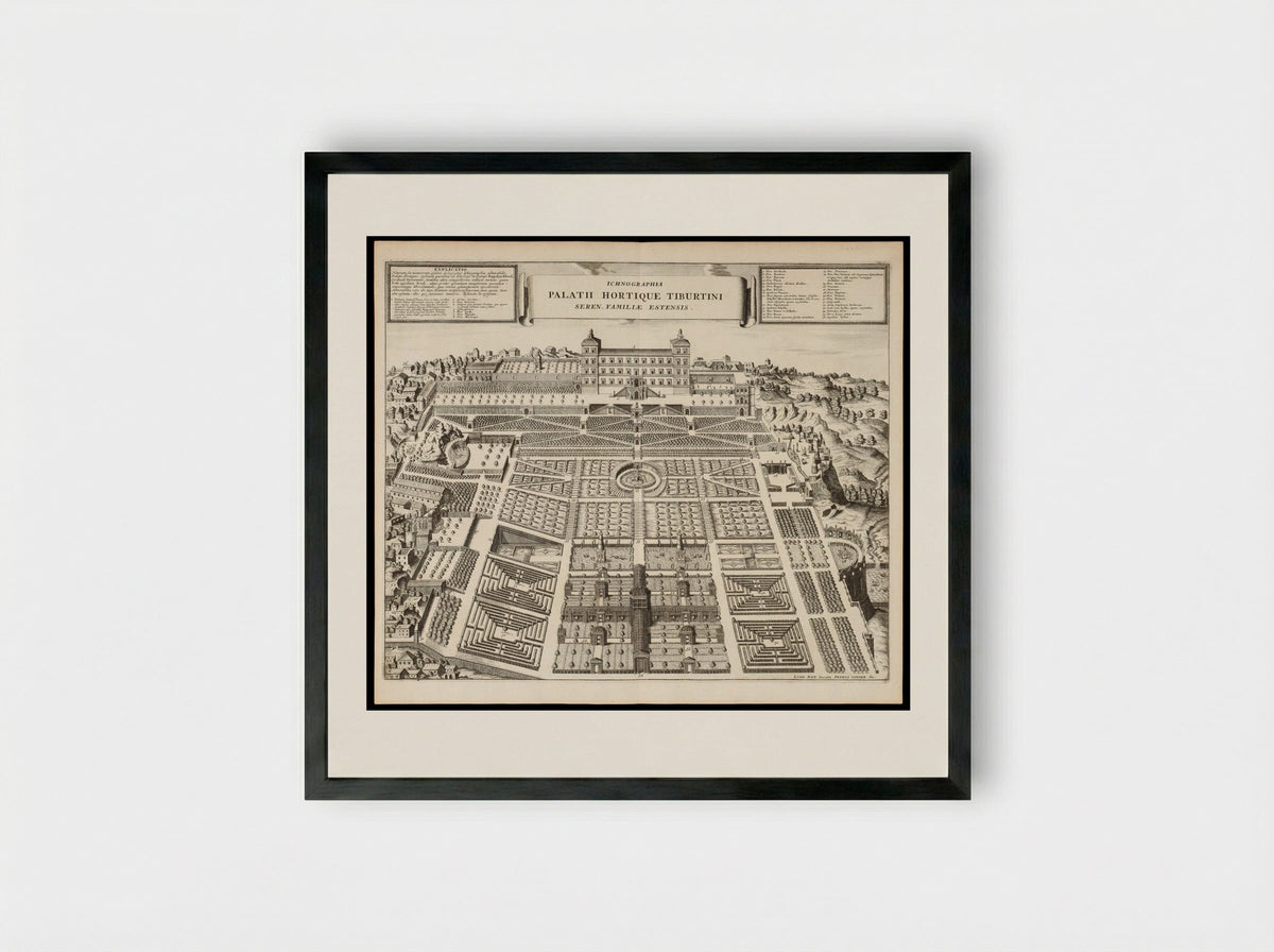Ichnographia Palatii Hortique Tiburtini - Pieter van der Aa - Framed Print Black