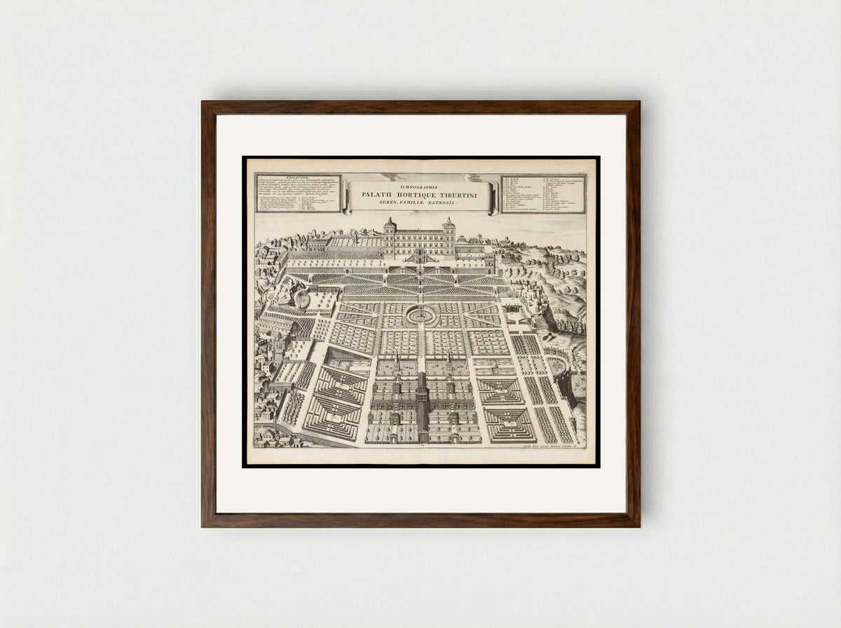 Ichnographia Palatii Hortique Tiburtini - Pieter van der Aa - Framed Print Dark Wood