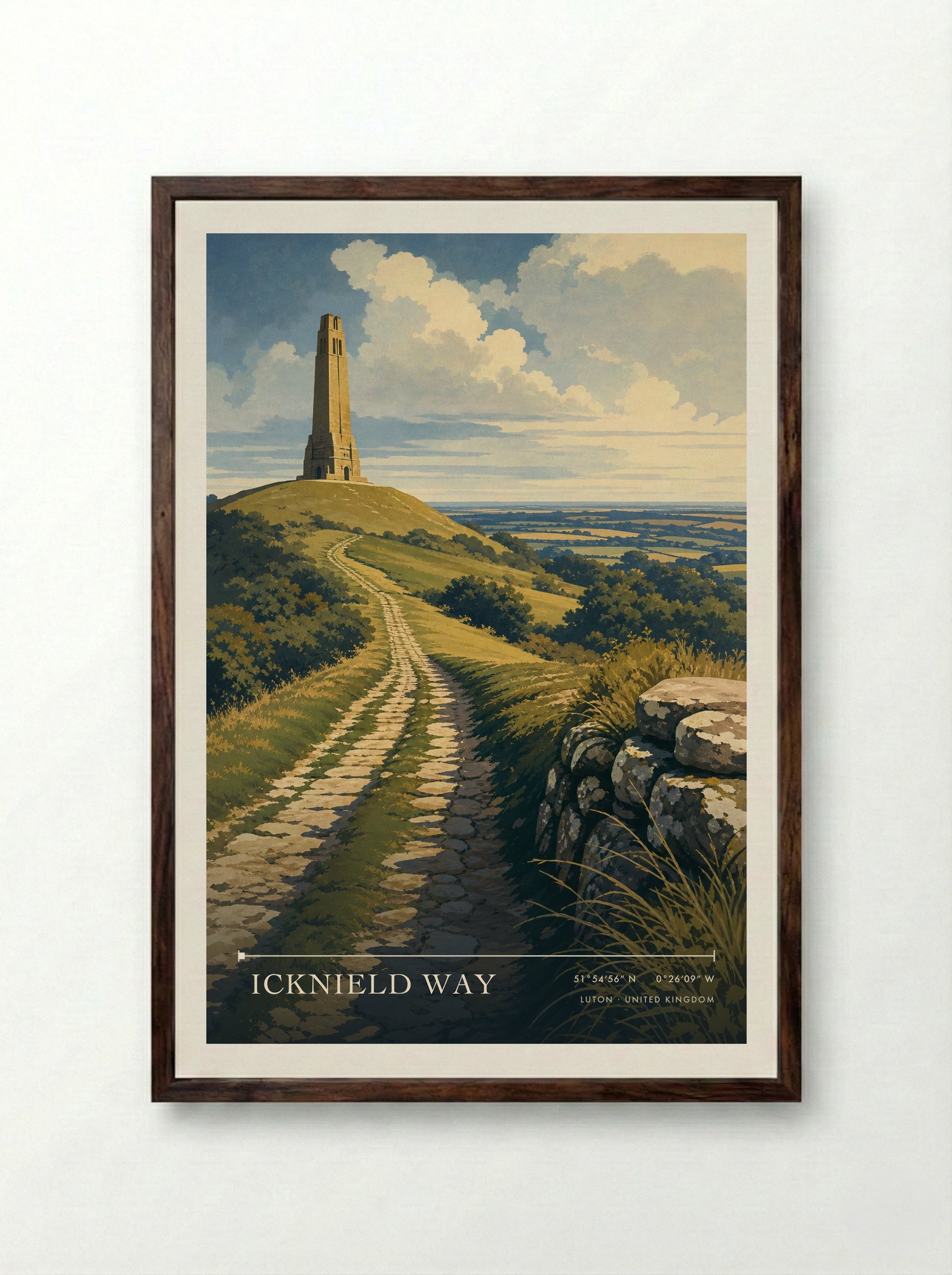 Icknield Way Luton United Kingdom Travel Poster - Framed Print Dark Wood