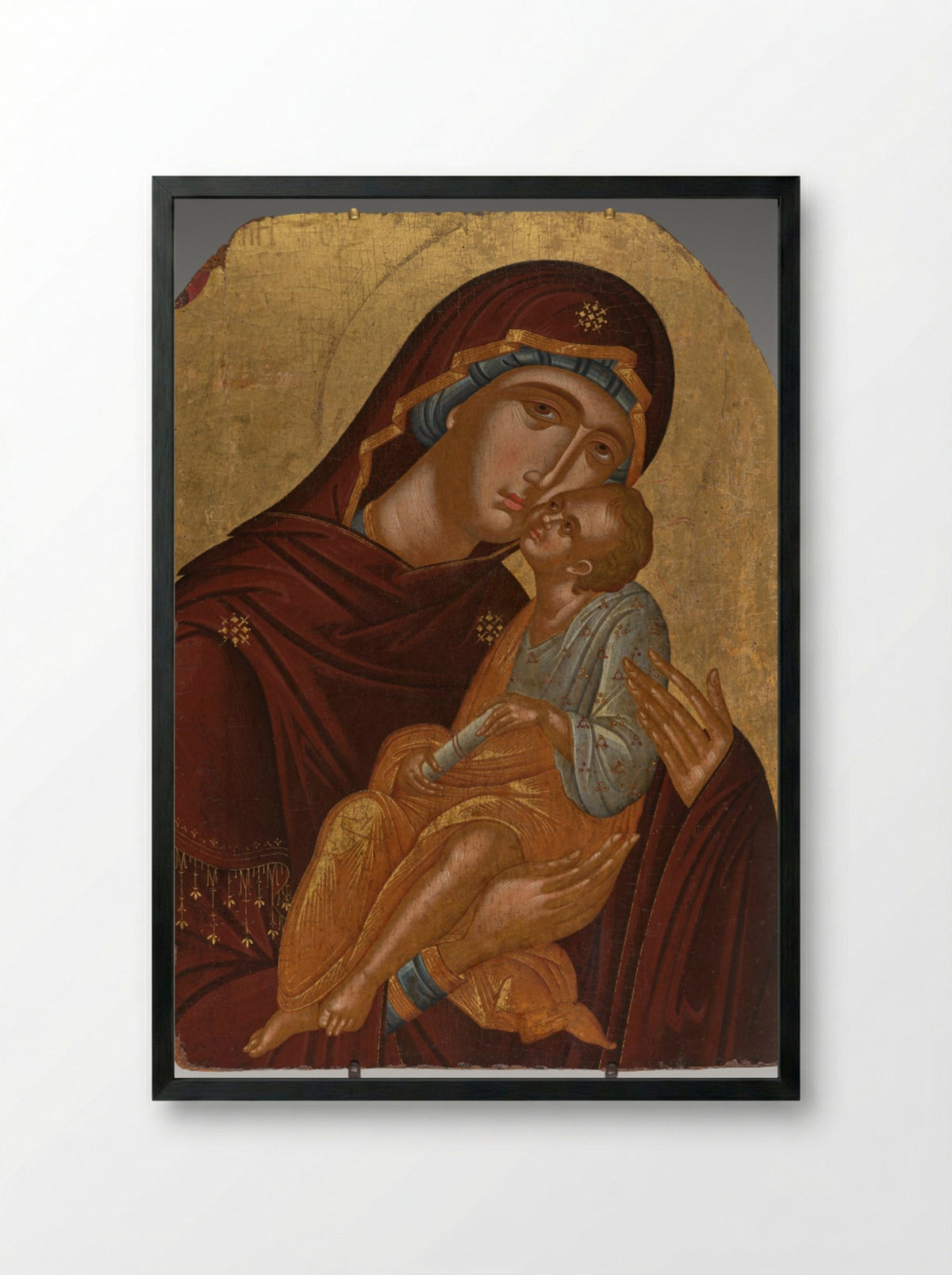 Icon of the Mother of God and Infant Christ (Virgin Eleousa) - Angelos Akotantos - Framed Print Black