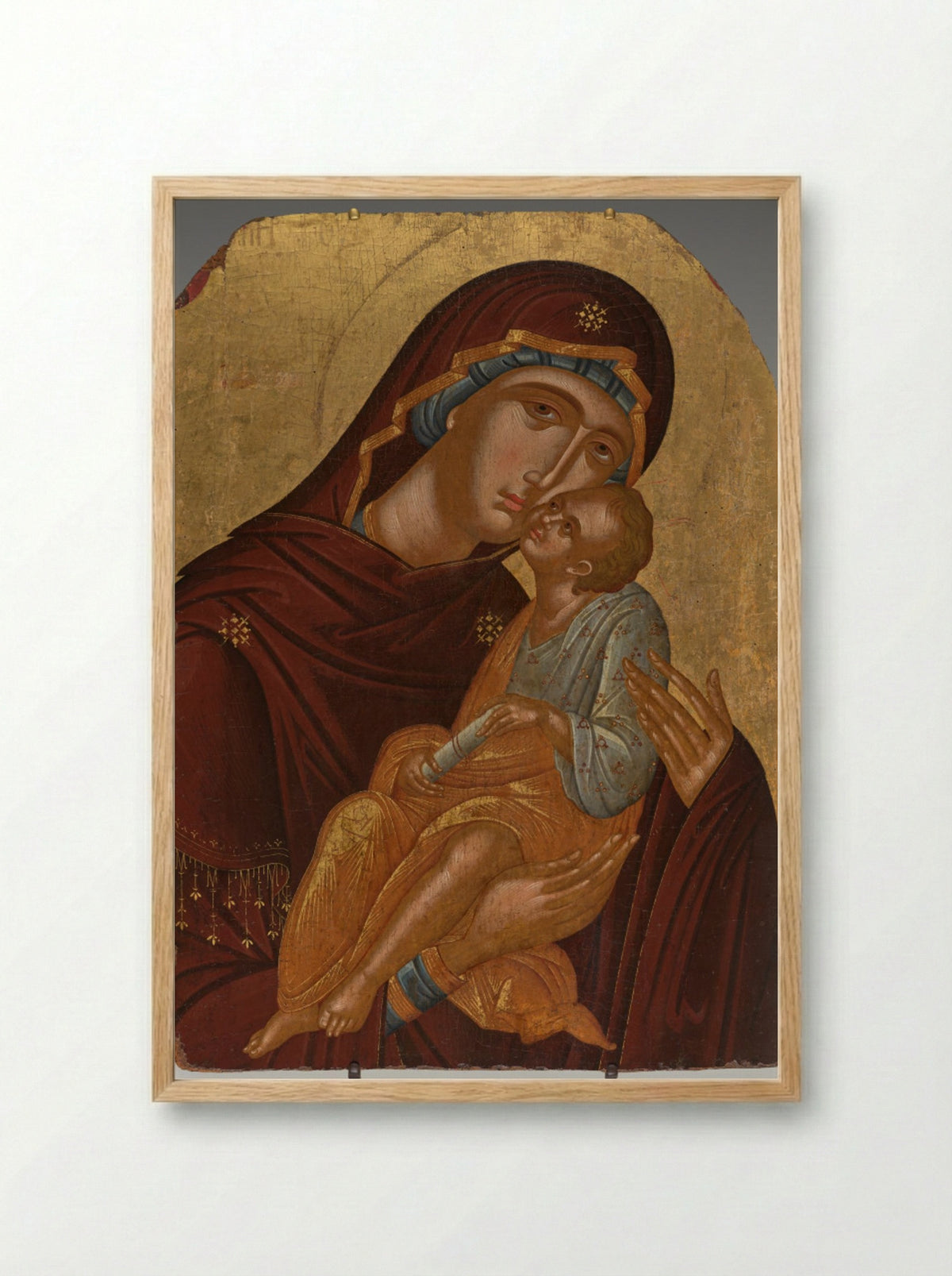 Icon of the Mother of God and Infant Christ (Virgin Eleousa) - Angelos Akotantos - Framed Print Wood