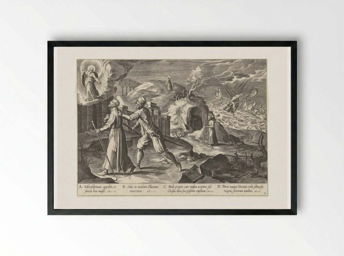 Ignatius bezoekt het Heilige Land - Theodoor Galle - Framed Print Black