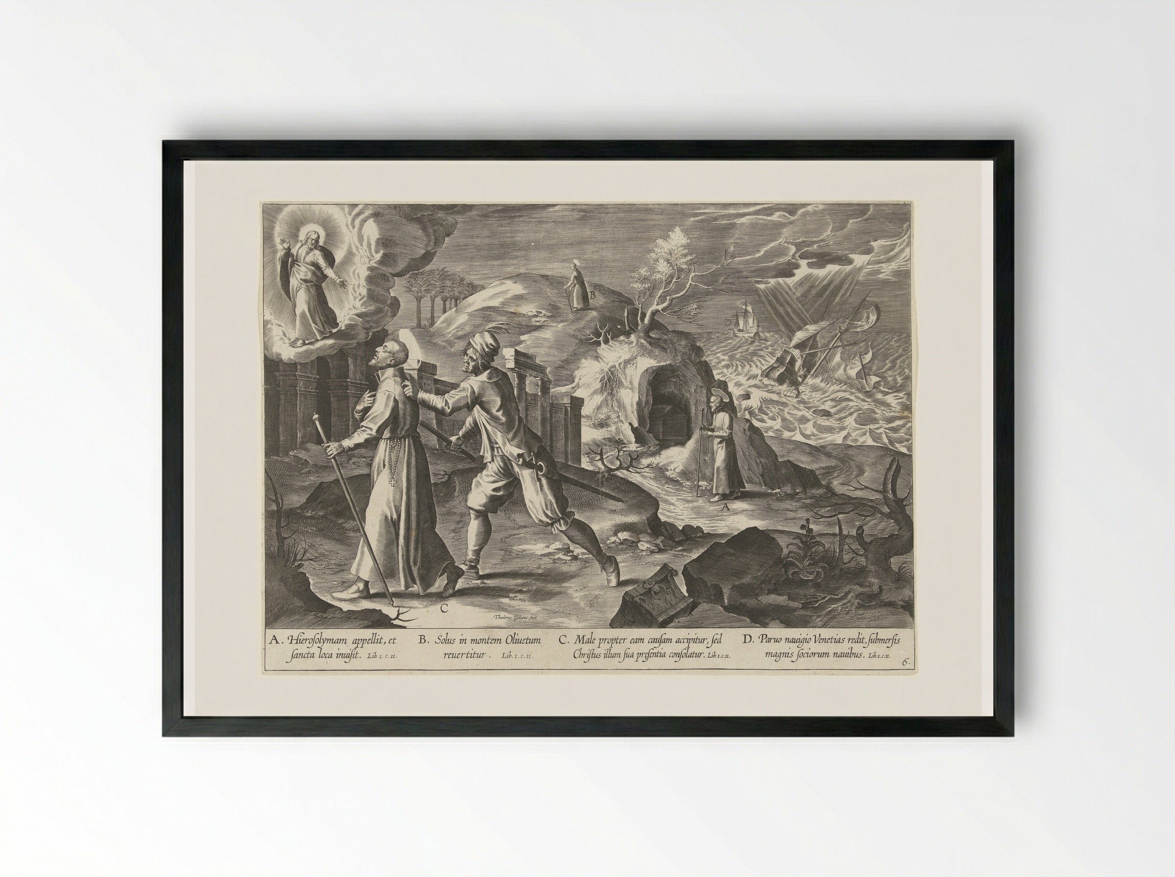 Ignatius bezoekt het Heilige Land - Theodoor Galle - Framed Print Black