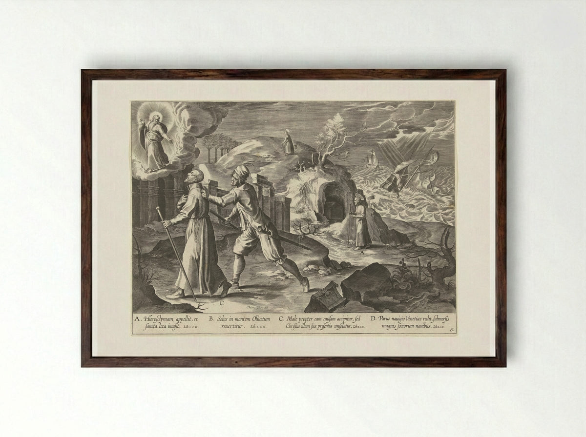 Ignatius bezoekt het Heilige Land - Theodoor Galle - Framed Print Dark Wood