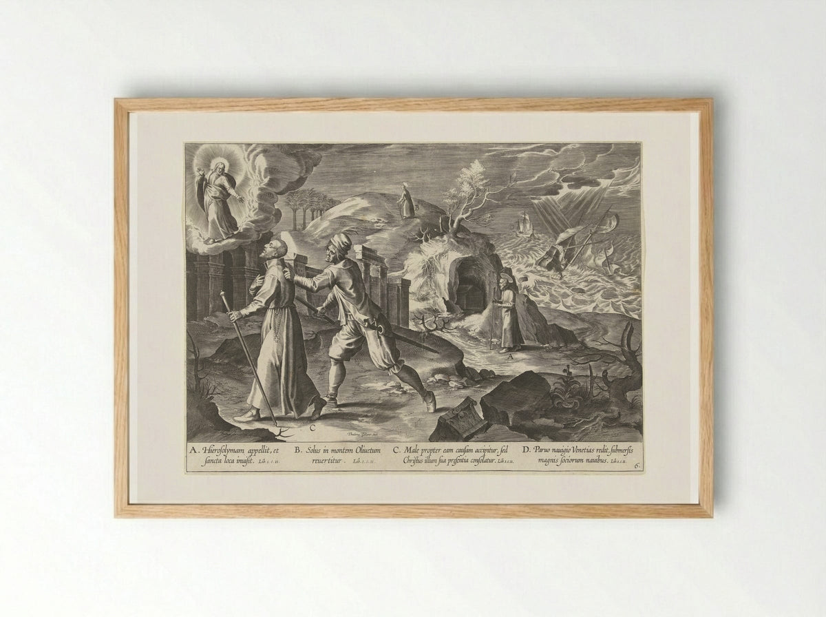 Ignatius bezoekt het Heilige Land - Theodoor Galle - Framed Print Wood