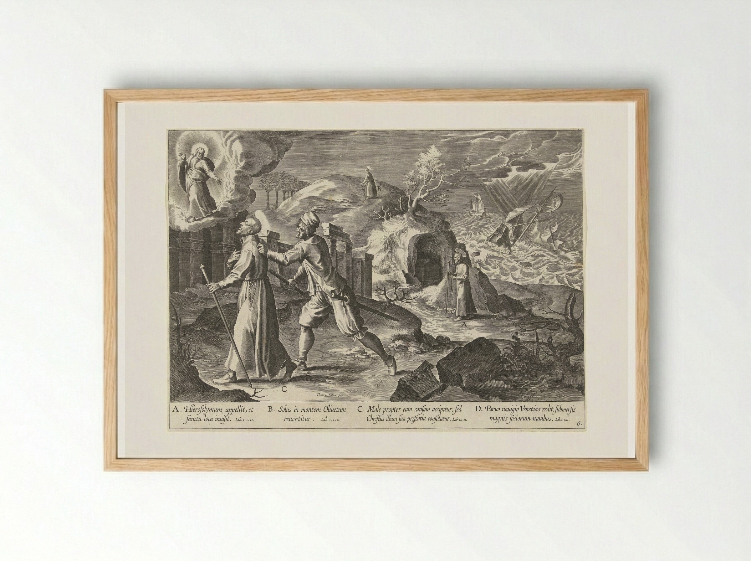 Ignatius bezoekt het Heilige Land - Theodoor Galle - Framed Print Wood