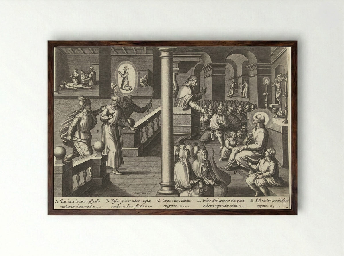 Ignatius in Barcelona - Theodoor Galle - Framed Print Dark Wood