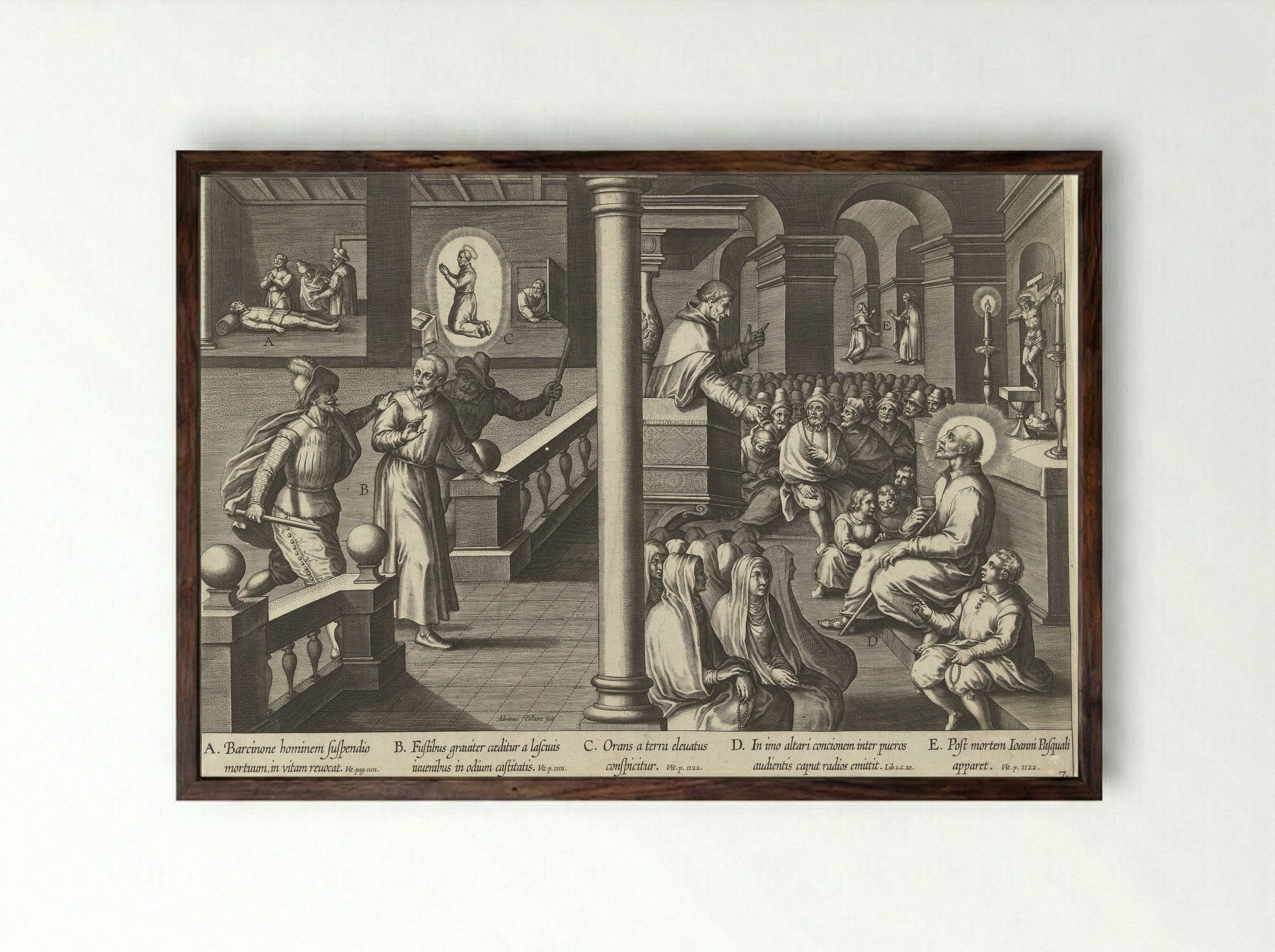 Ignatius in Barcelona - Theodoor Galle - Framed Print Dark Wood