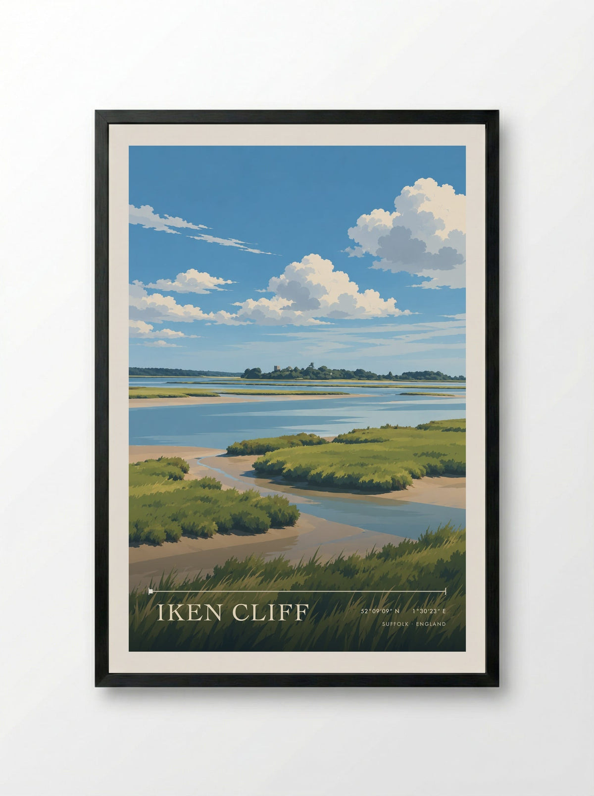 Iken Cliff, Suffolk | Travel Poster - Framed Print Black