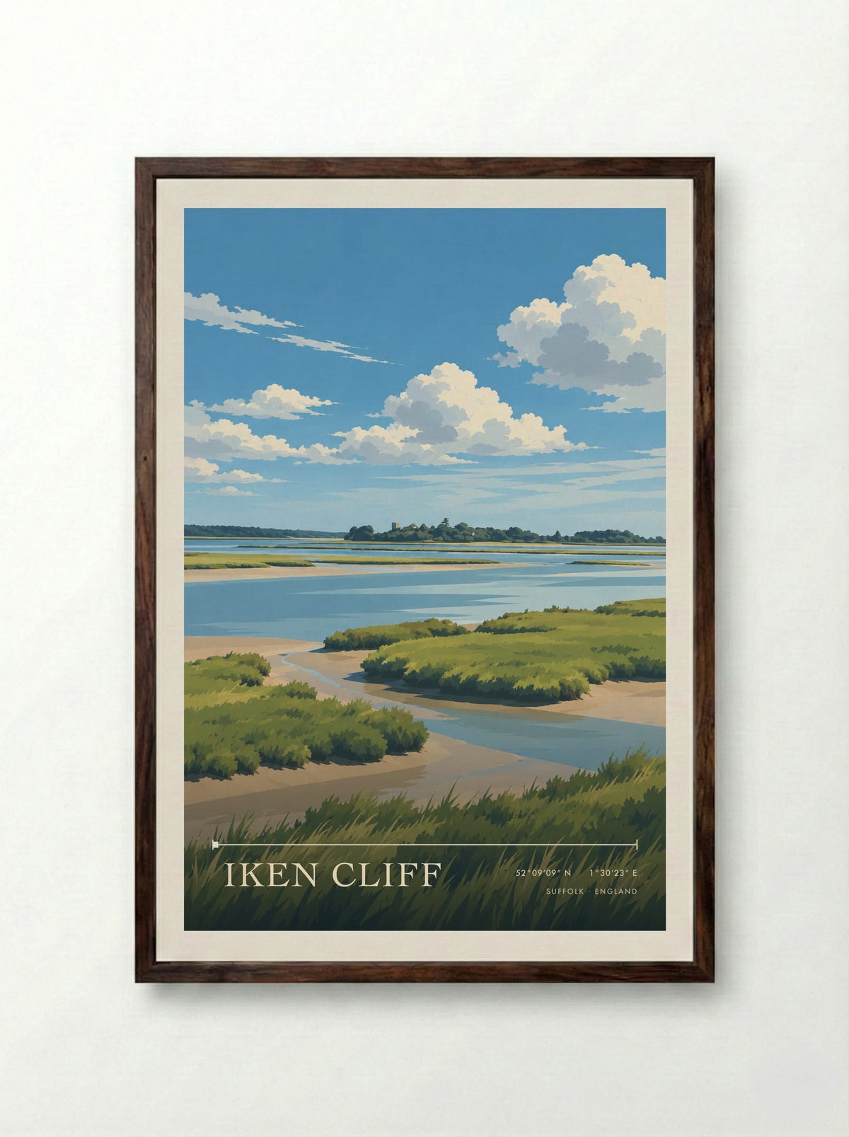 Iken Cliff, Suffolk | Travel Poster - Framed Print Dark Wood