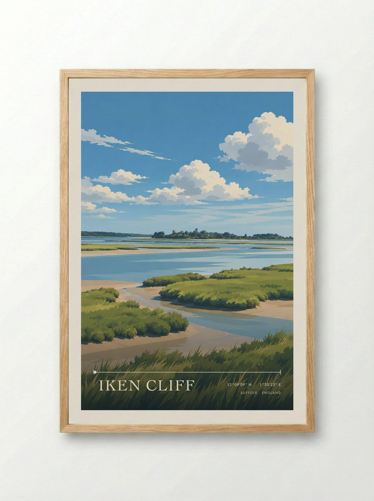 Iken Cliff, Suffolk | Travel Poster - Framed Print Wood
