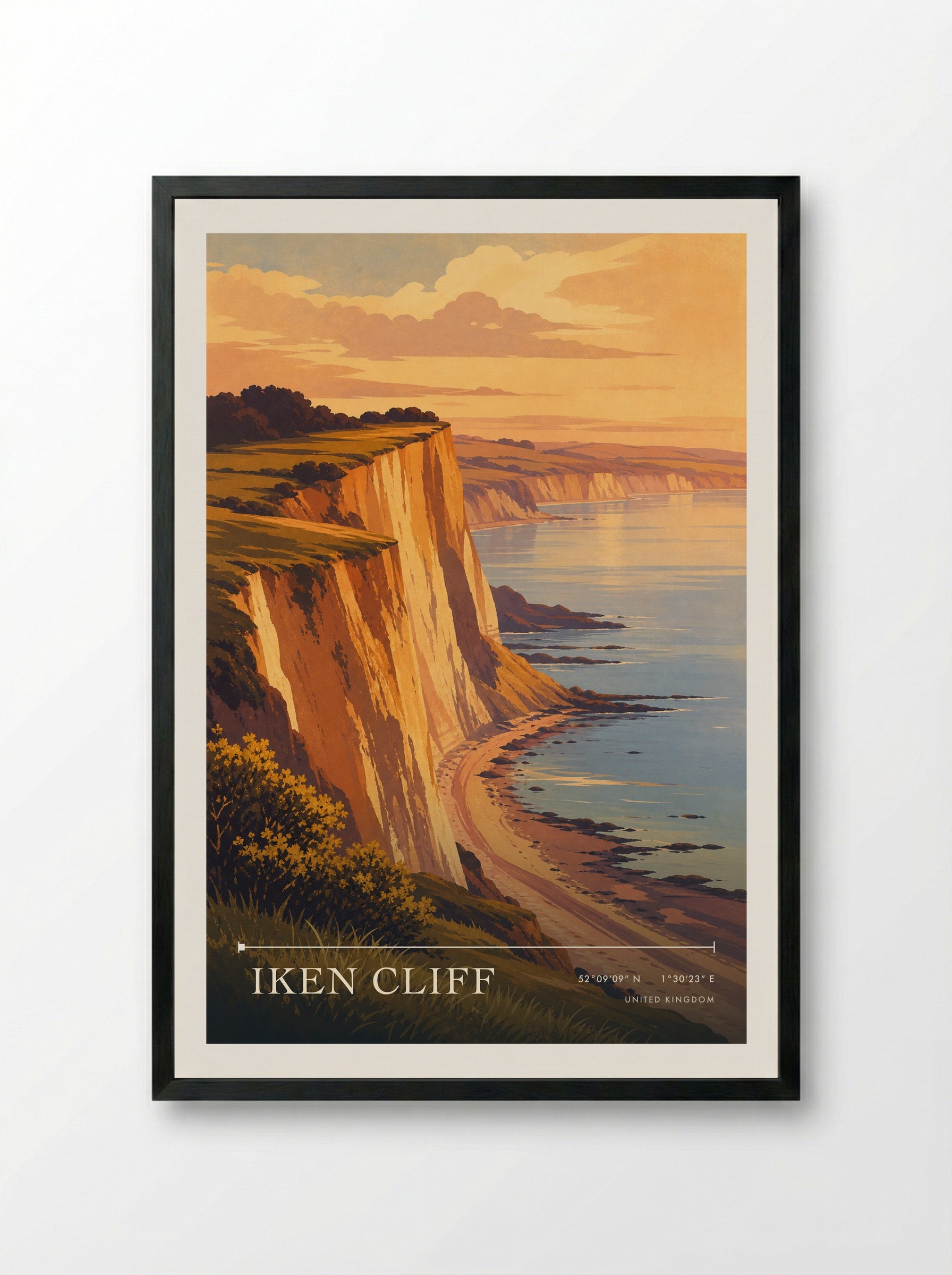 Iken Cliff United Kingdom Travel Poster - Framed Print Black