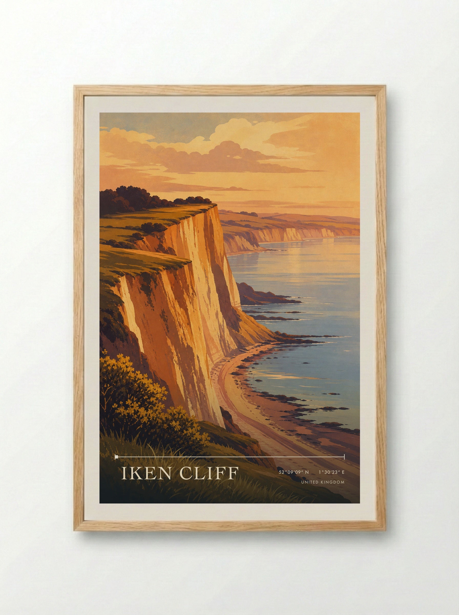 Iken Cliff United Kingdom Travel Poster - Framed Print Wood
