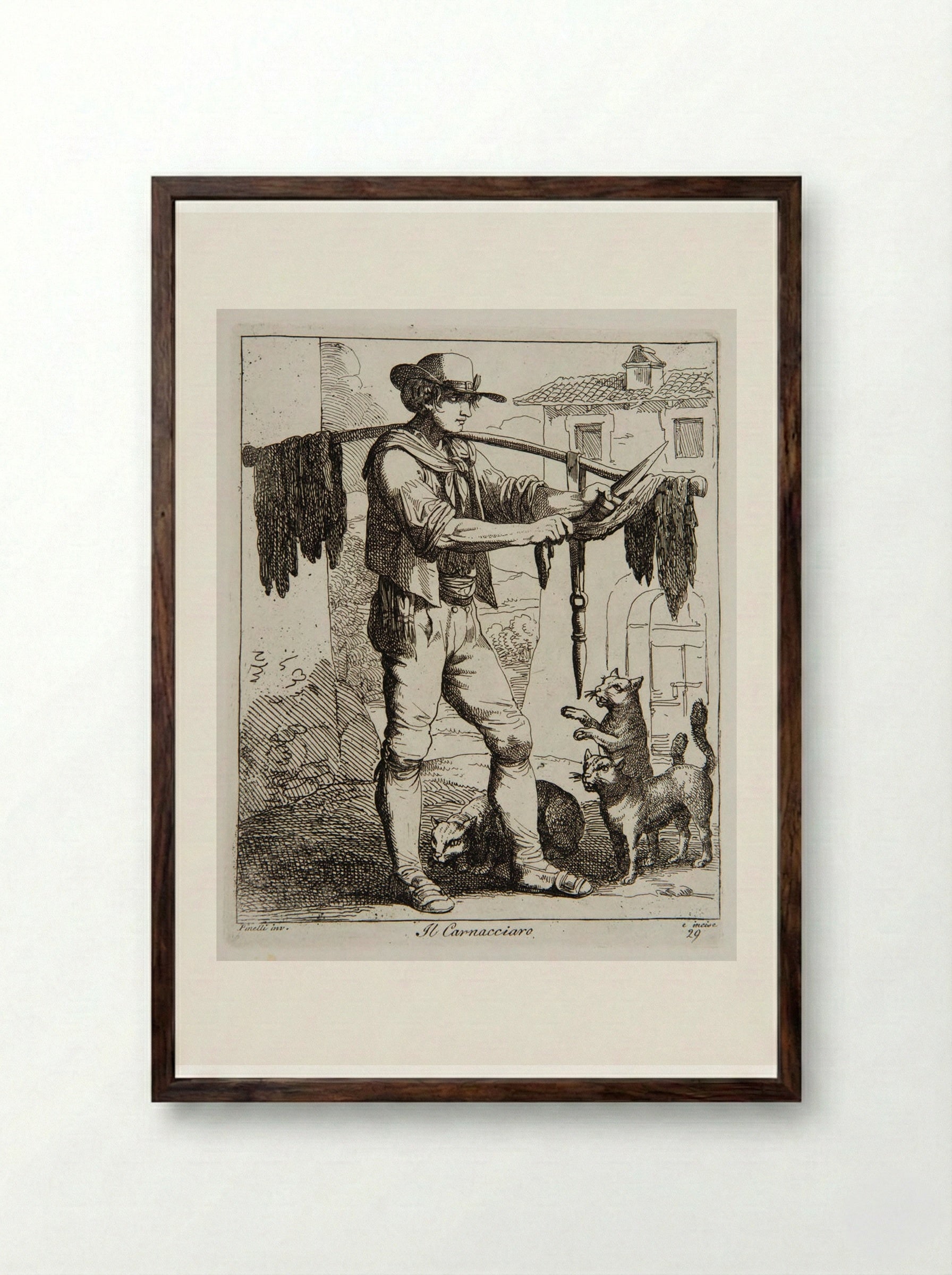 Il Carnacciaro (The Meat Seller) - Bartolomeo Pinelli - Framed Print Dark Wood