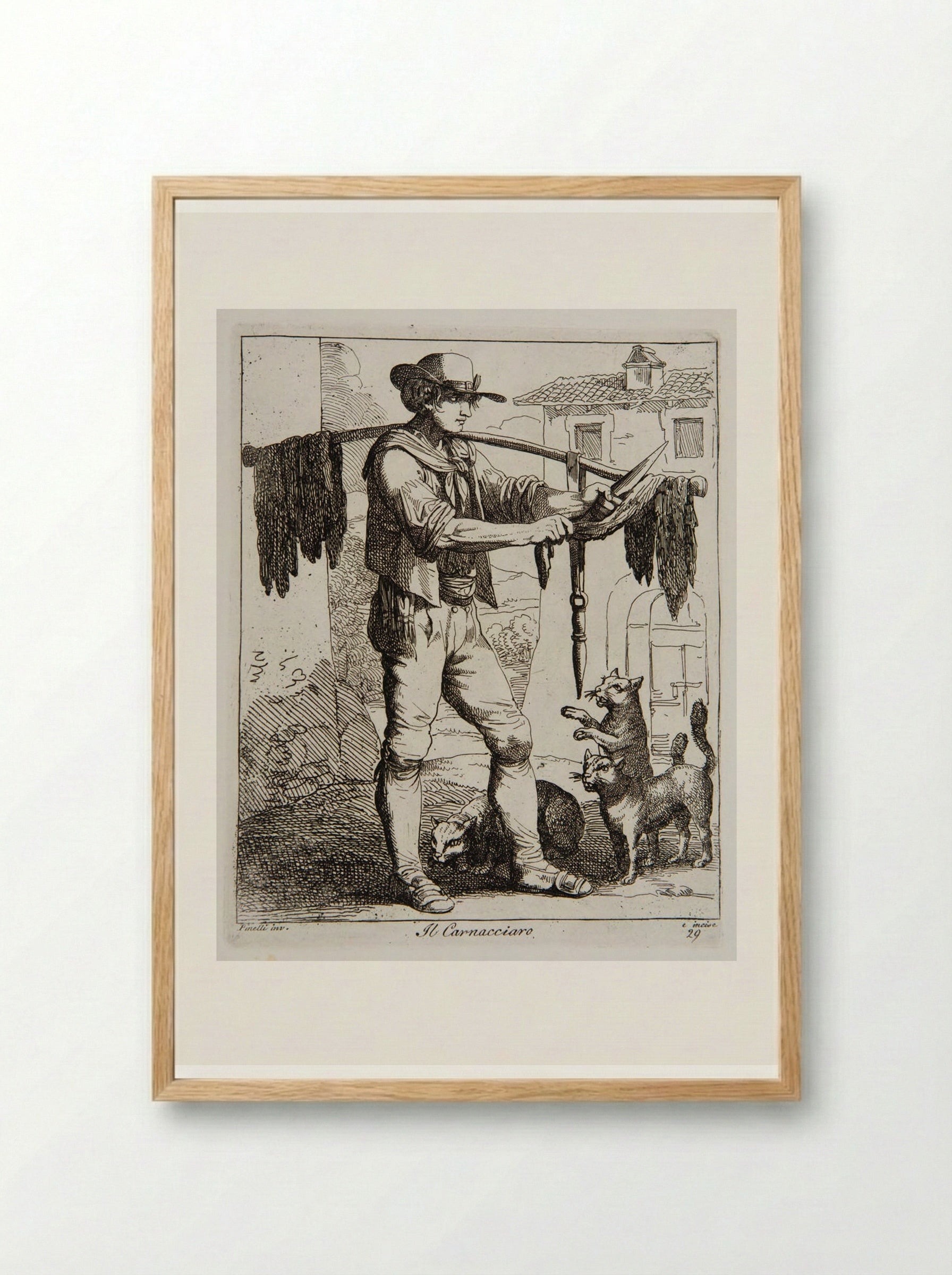 Il Carnacciaro (The Meat Seller) - Bartolomeo Pinelli - Framed Print Wood