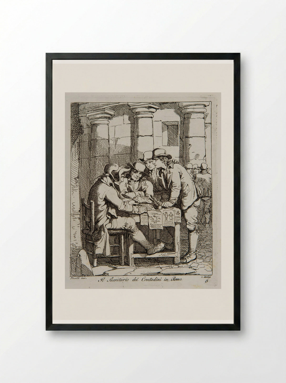 Il Segretario dei Contadini in Roma - Bartolomeo Pinelli - Framed Print Black