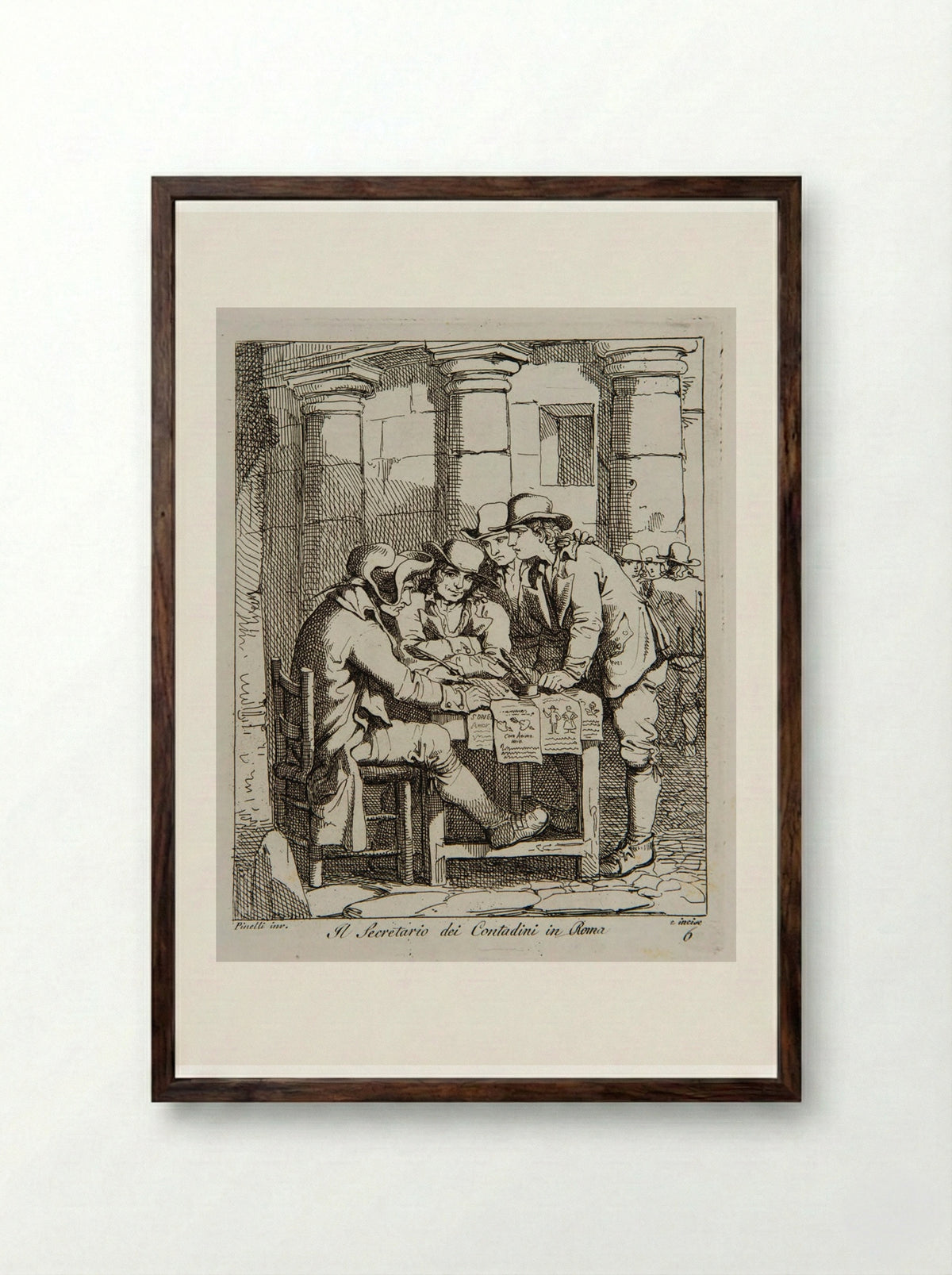 Il Segretario dei Contadini in Roma - Bartolomeo Pinelli - Framed Print Dark Wood