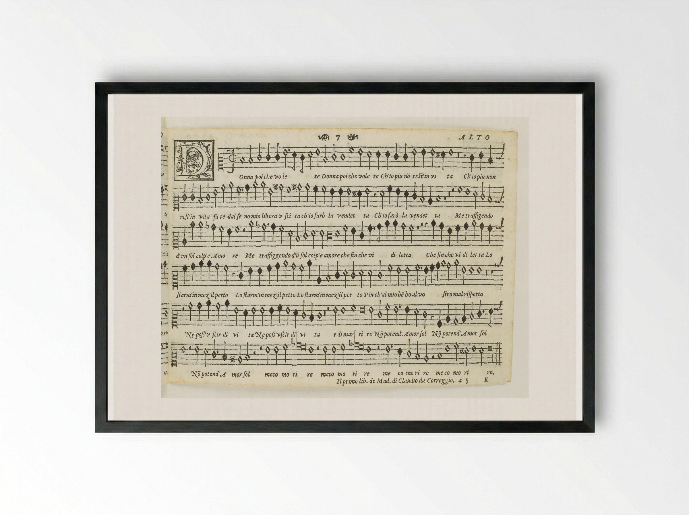 Il primo libro de madrigali a cinque voci - Claudio da Correggio - Framed Print Black
