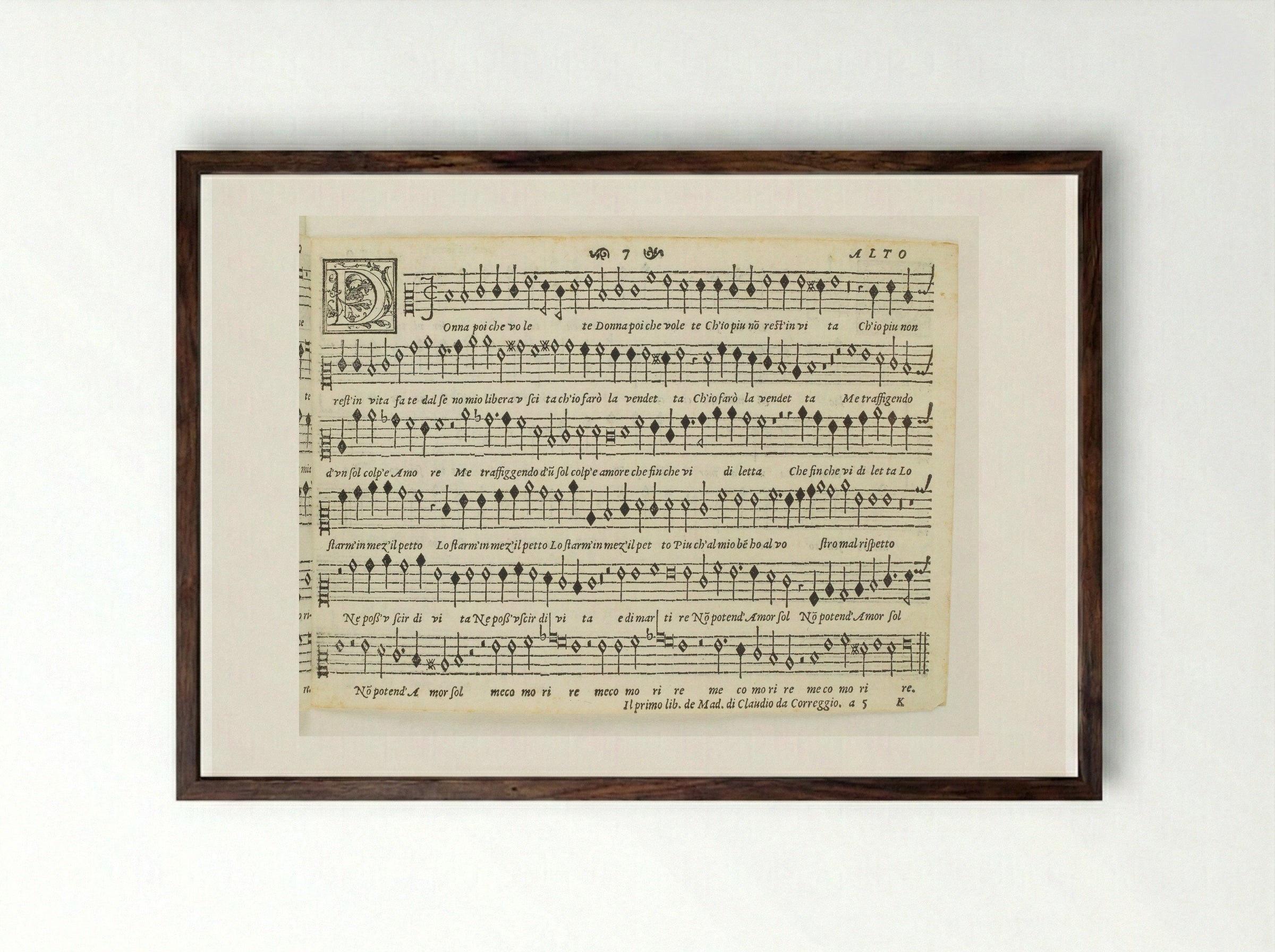 Il primo libro de madrigali a cinque voci - Claudio da Correggio - Framed Print Dark Wood