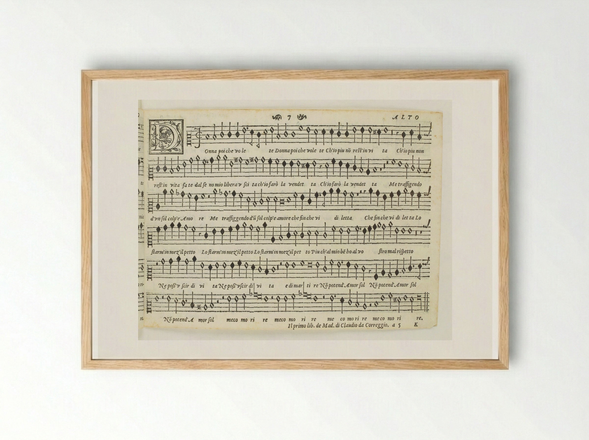 Il primo libro de madrigali a cinque voci - Claudio da Correggio - Framed Print Wood