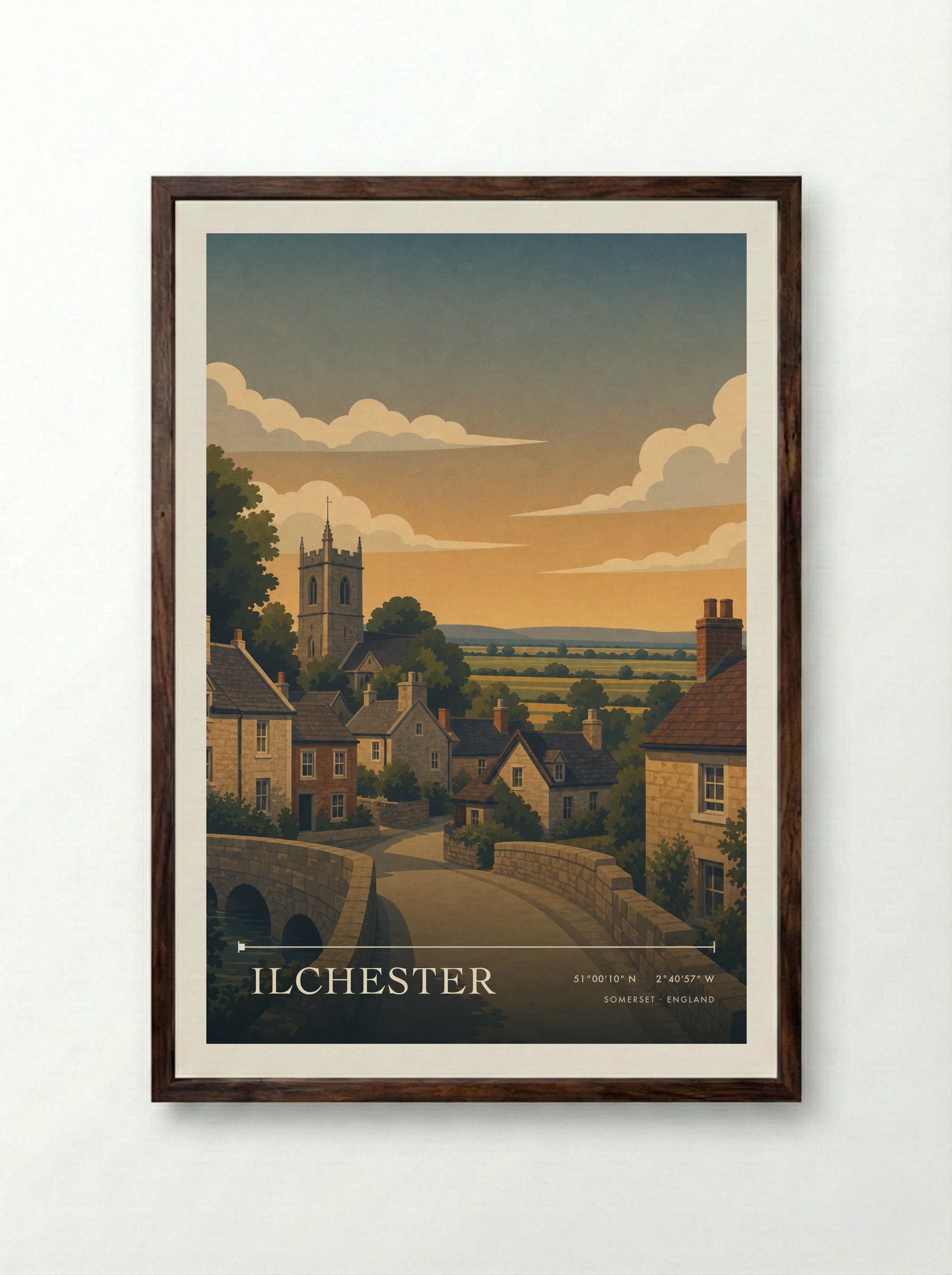 Ilchester Somerset England Travel Poster - Framed Print Dark Wood