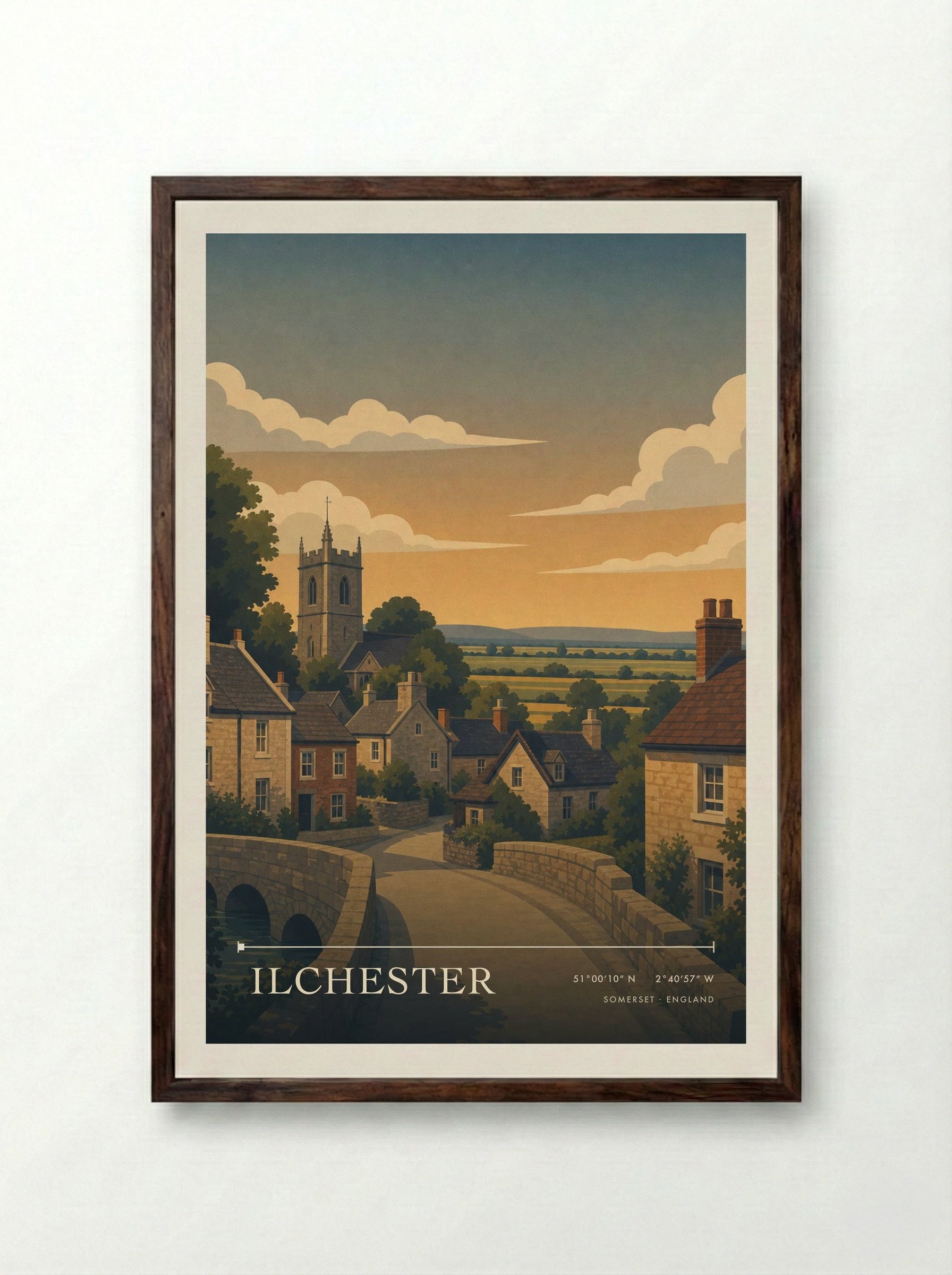 Ilchester Somerset England Travel Poster - Framed Print Dark Wood
