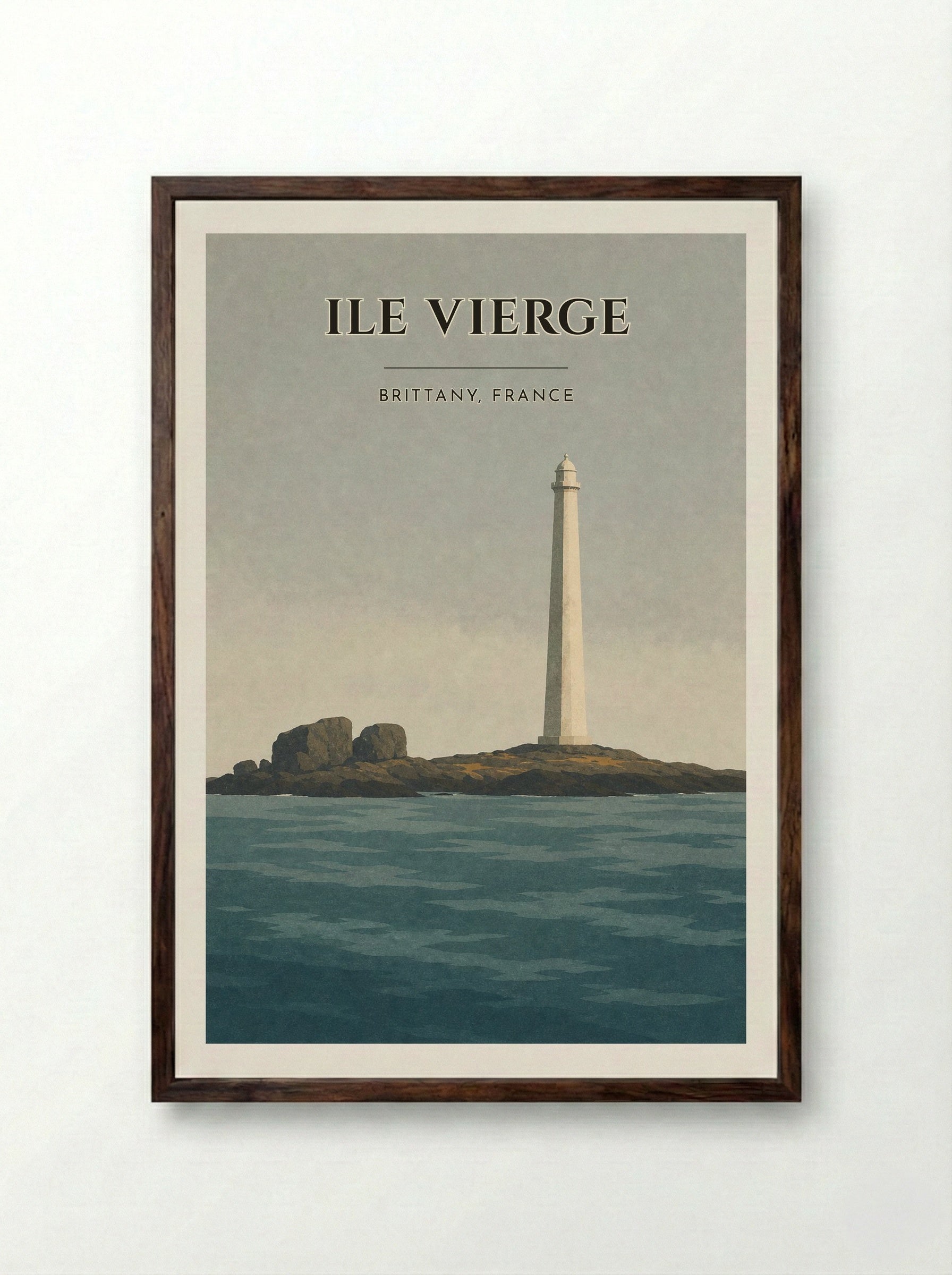Ile Vierge Travel Poster Artwork - Framed Print Dark Wood
