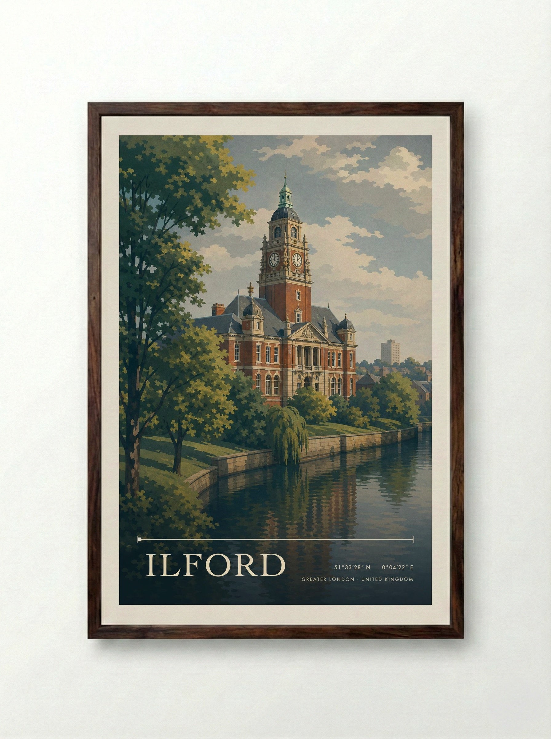 Ilford Greater London United Kingdom Travel Poster - Framed Print Dark Wood