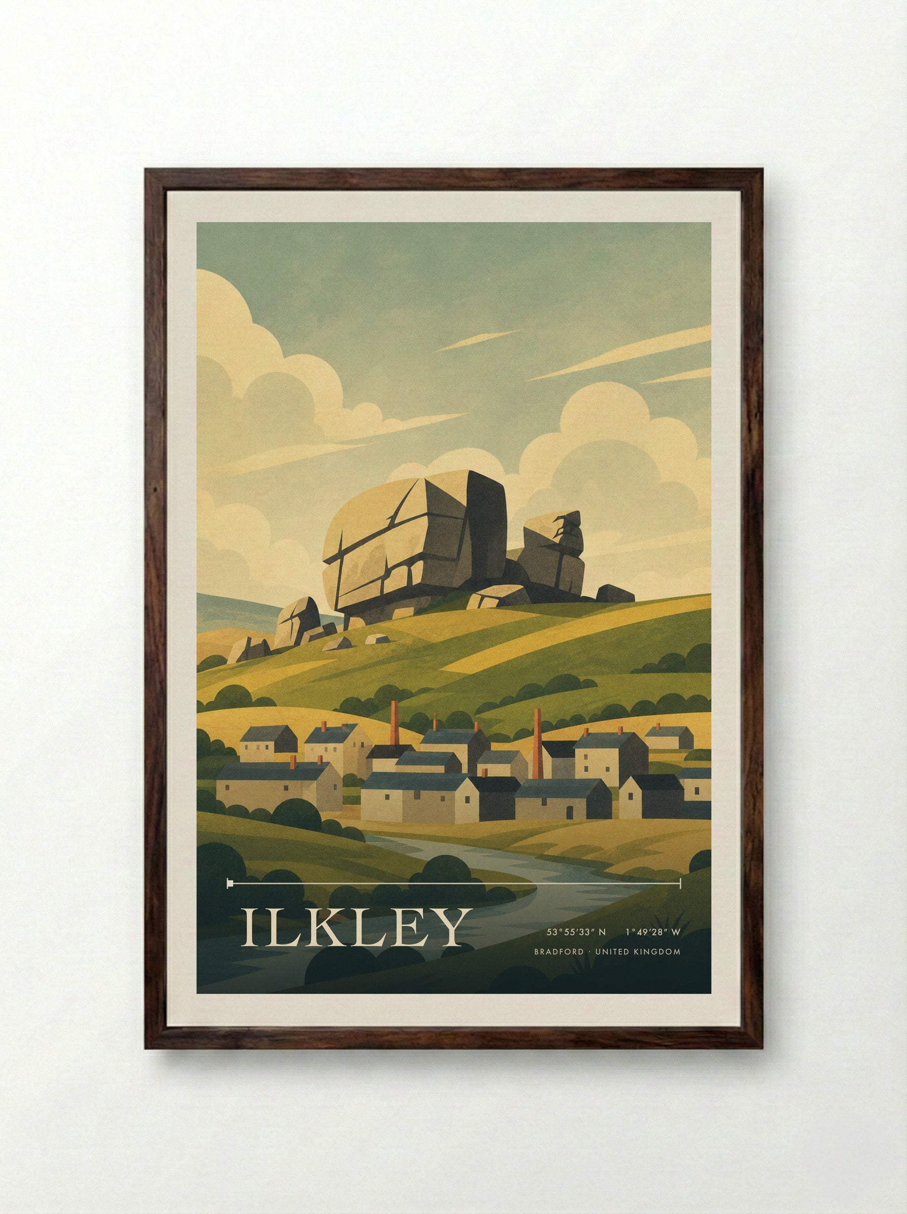 Ilkley Bradford United Kingdom Travel Poster - Framed Print Dark Wood