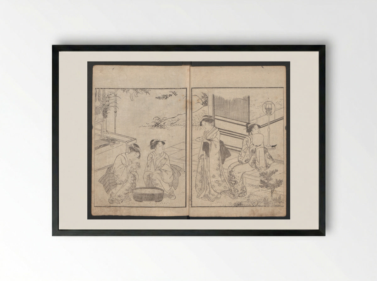 Illustrated Book of Kyōka: Maple Bridge - Katsukawa Shunchō - Framed Print Black
