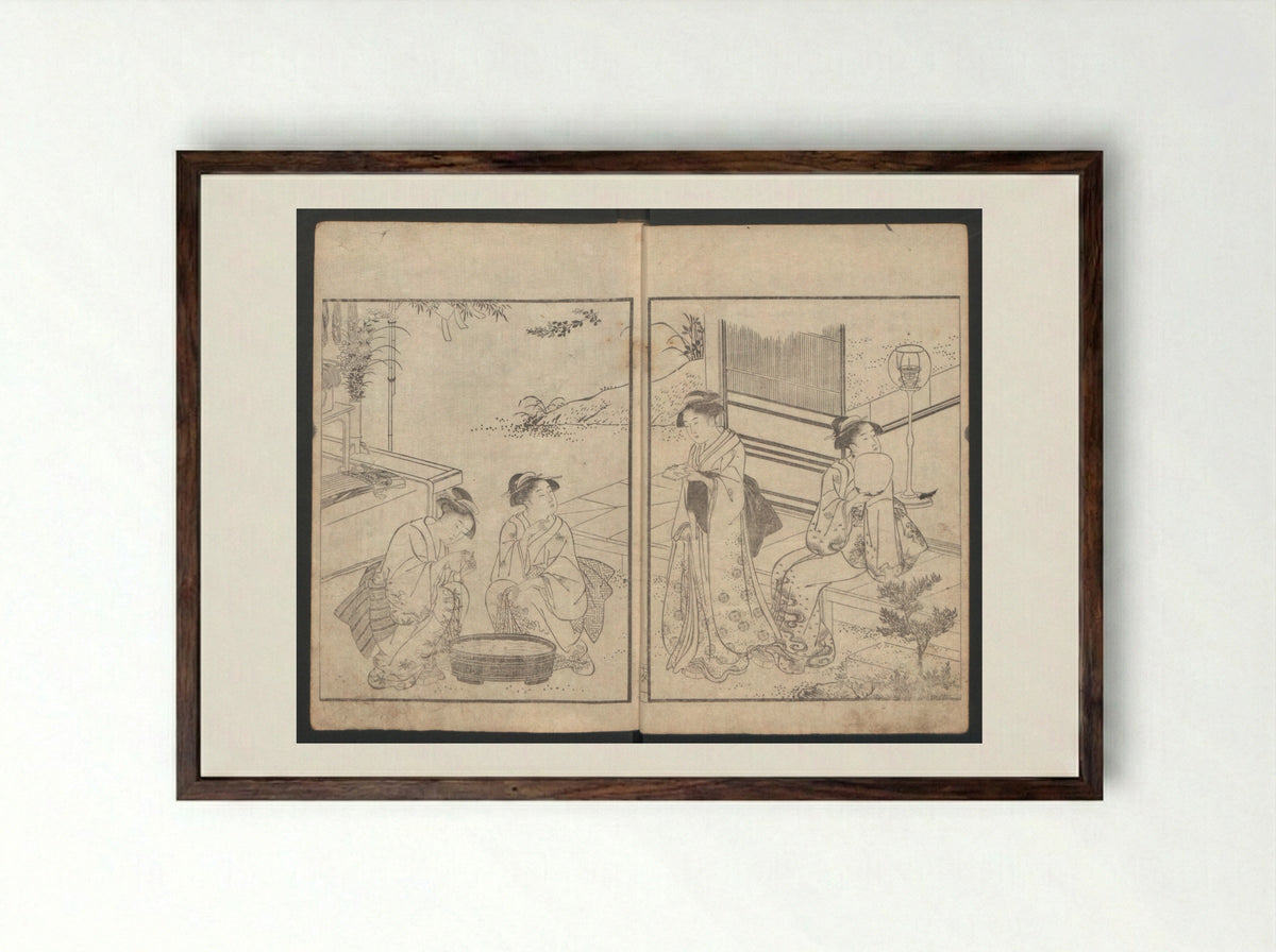 Illustrated Book of Kyōka: Maple Bridge - Katsukawa Shunchō - Framed Print Dark Wood