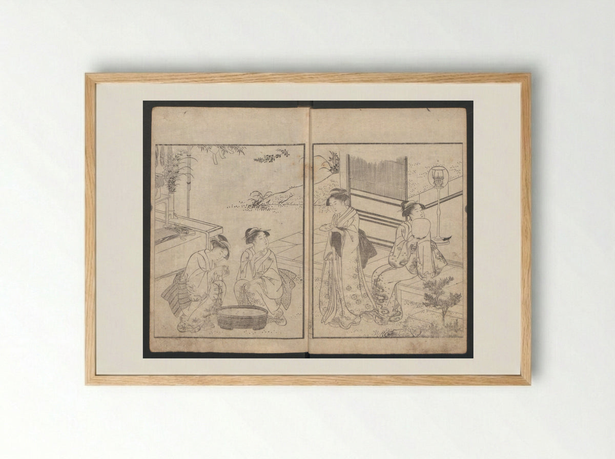 Illustrated Book of Kyōka: Maple Bridge - Katsukawa Shunchō - Framed Print Wood
