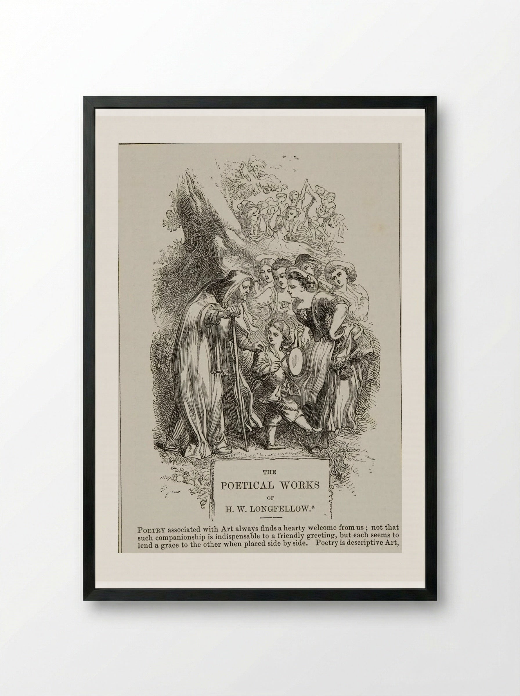 Illustration for The Poetical Works of H.W. Longfellow - Edward Dalziel - Framed Print Black