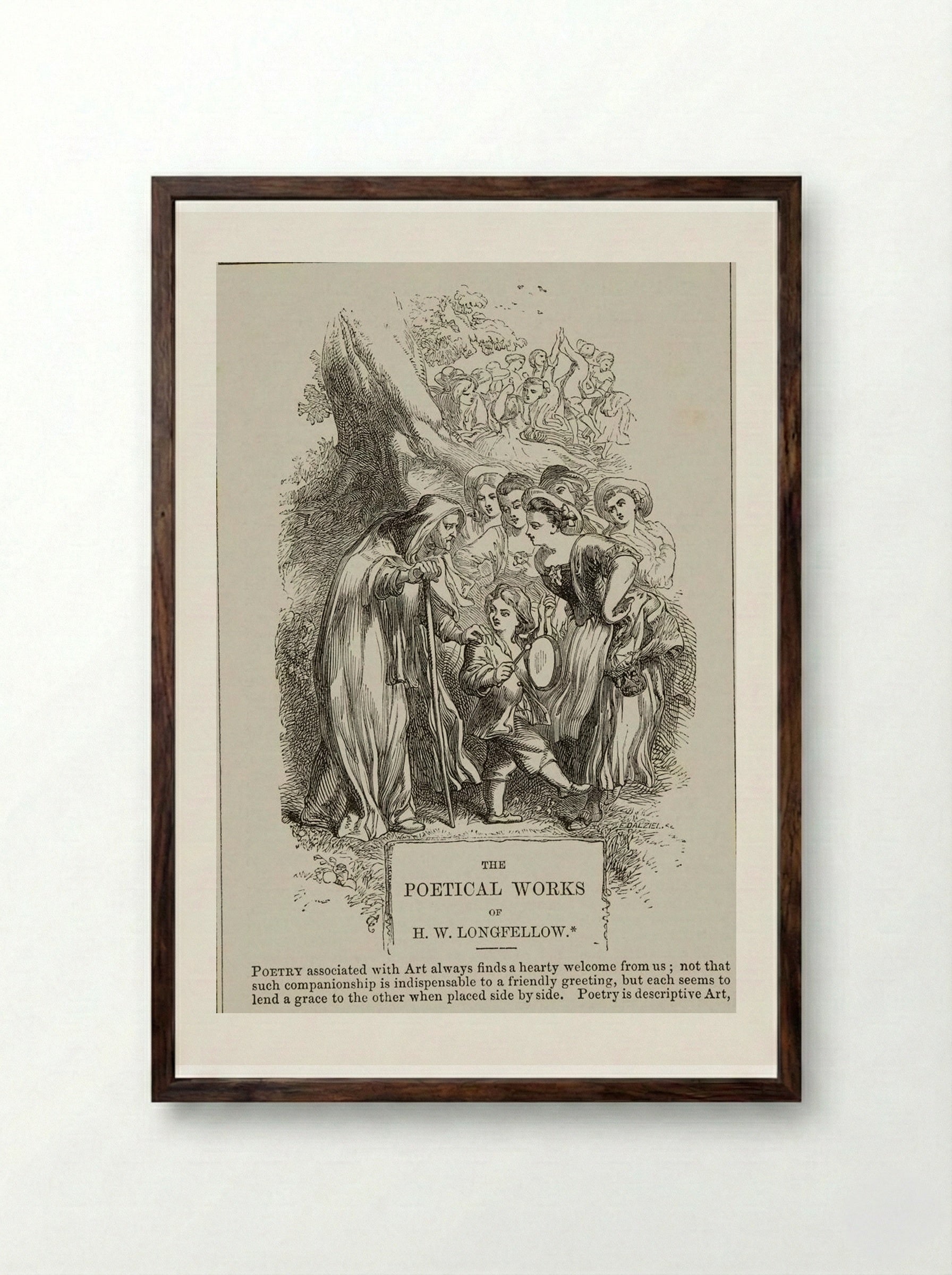 Illustration for The Poetical Works of H.W. Longfellow - Edward Dalziel - Framed Print Dark Wood