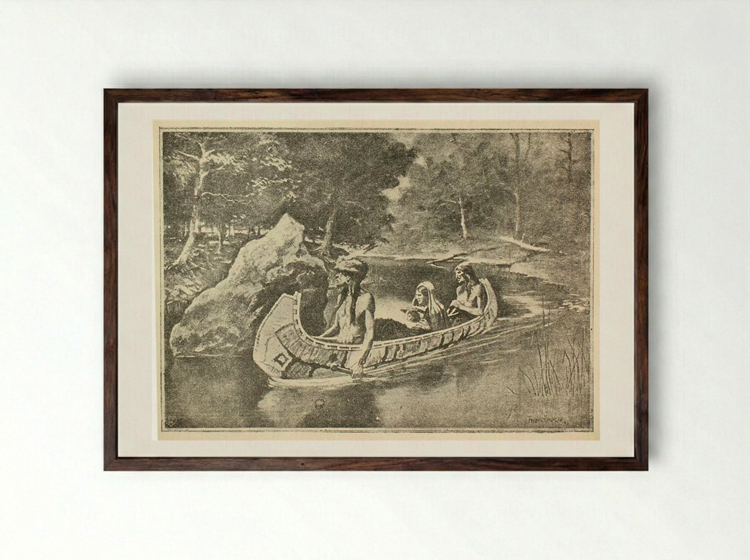 Illustration for The Song of Hiawatha - Frederic Remington - Framed Print Dark Wood