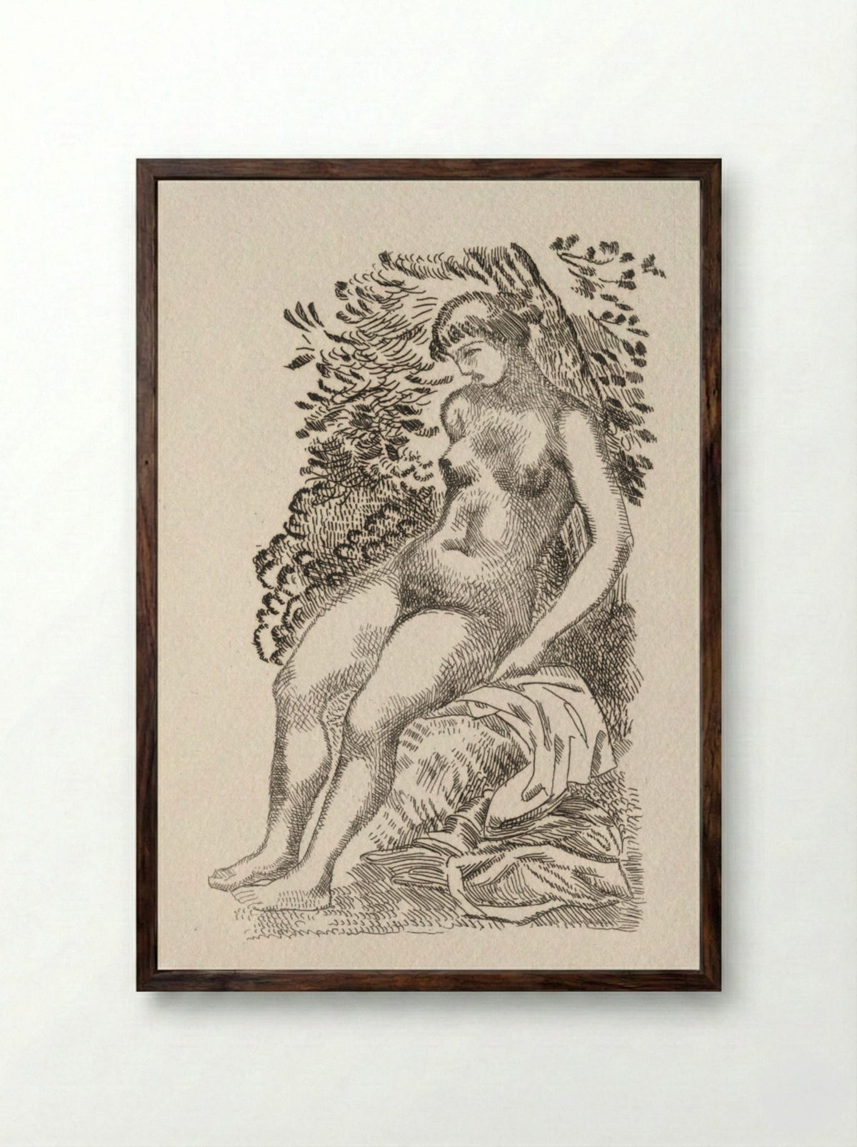 Illustration for a Poem by Pierre de Ronsard - Aristide Maillol - Framed Print Dark Wood