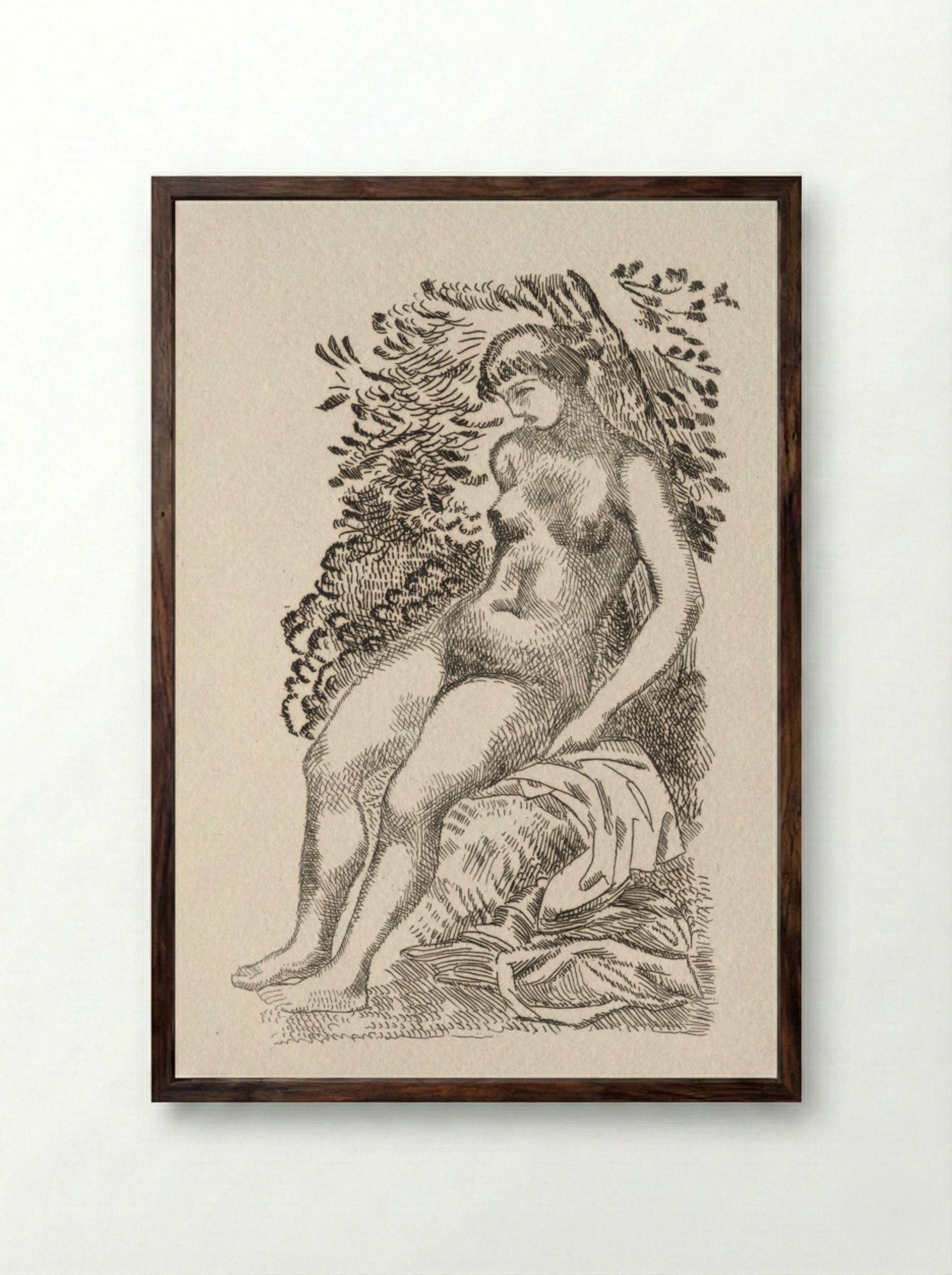 Illustration for a Poem by Pierre de Ronsard - Aristide Maillol - Framed Print Dark Wood