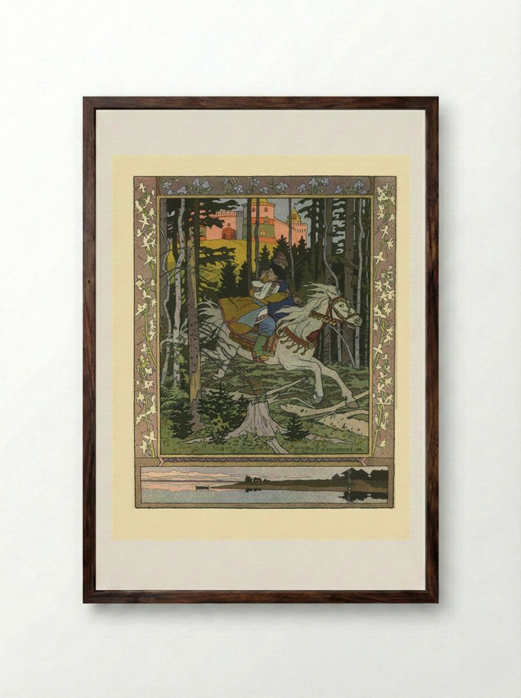 Illustration for the Russian Fairy Story Maria Morevna - Ivan Bilibin - Framed Print Dark Wood