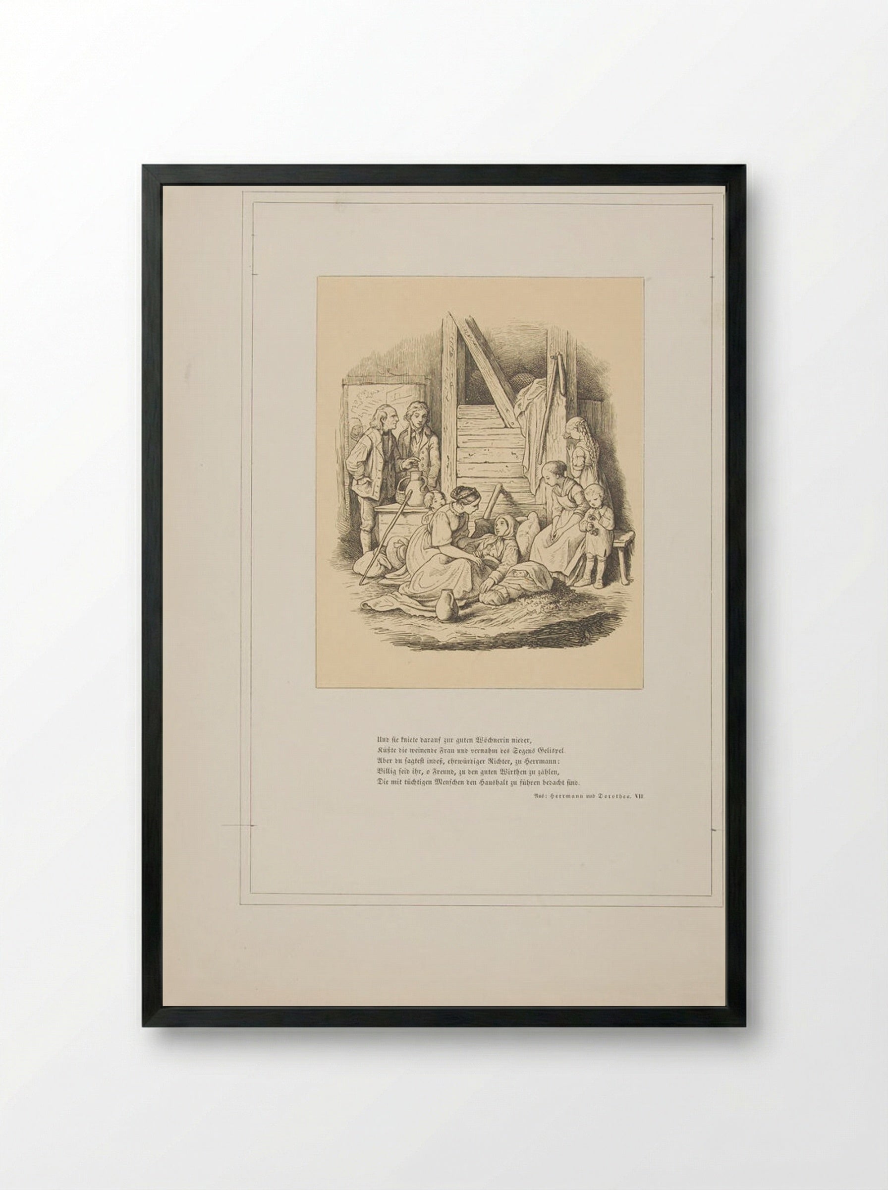 Illustration from Hermann und Dorothea - Adrian Ludwig Richter - Framed Print Black