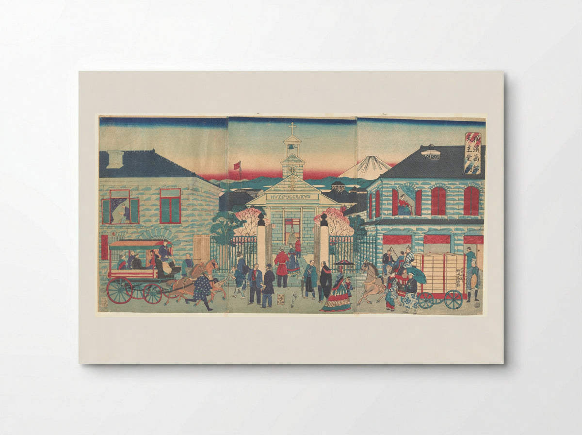 Illustration of Foreign Residences and the Catholic Church in Yokohama - Utagawa Hiroshige III - Poster