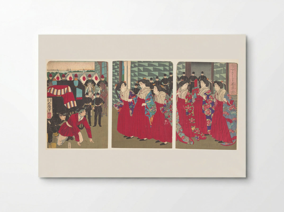 Illustration of Ladies-in-waiting boarding at a station - Tsukioka Yoshitoshi - Poster