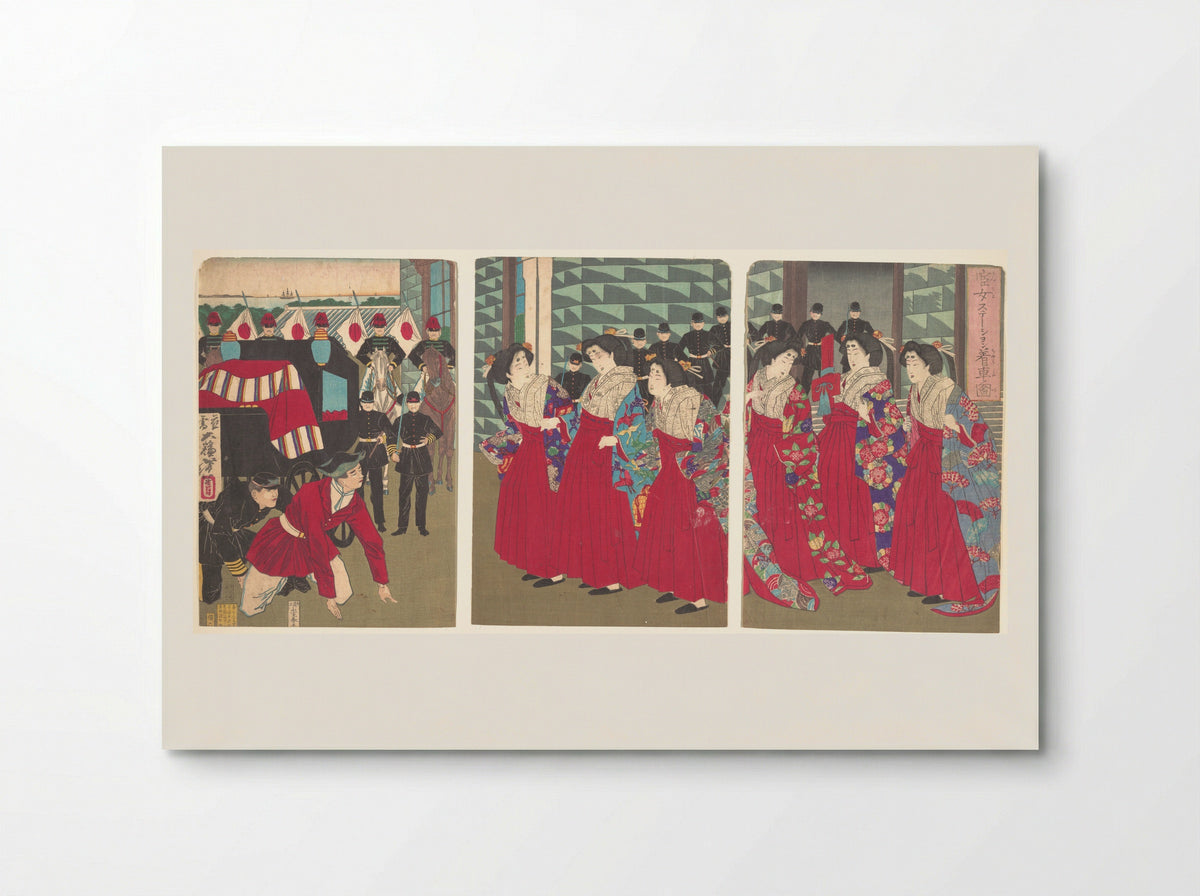 Illustration of Ladies-in-waiting boarding at a station - Tsukioka Yoshitoshi - Poster