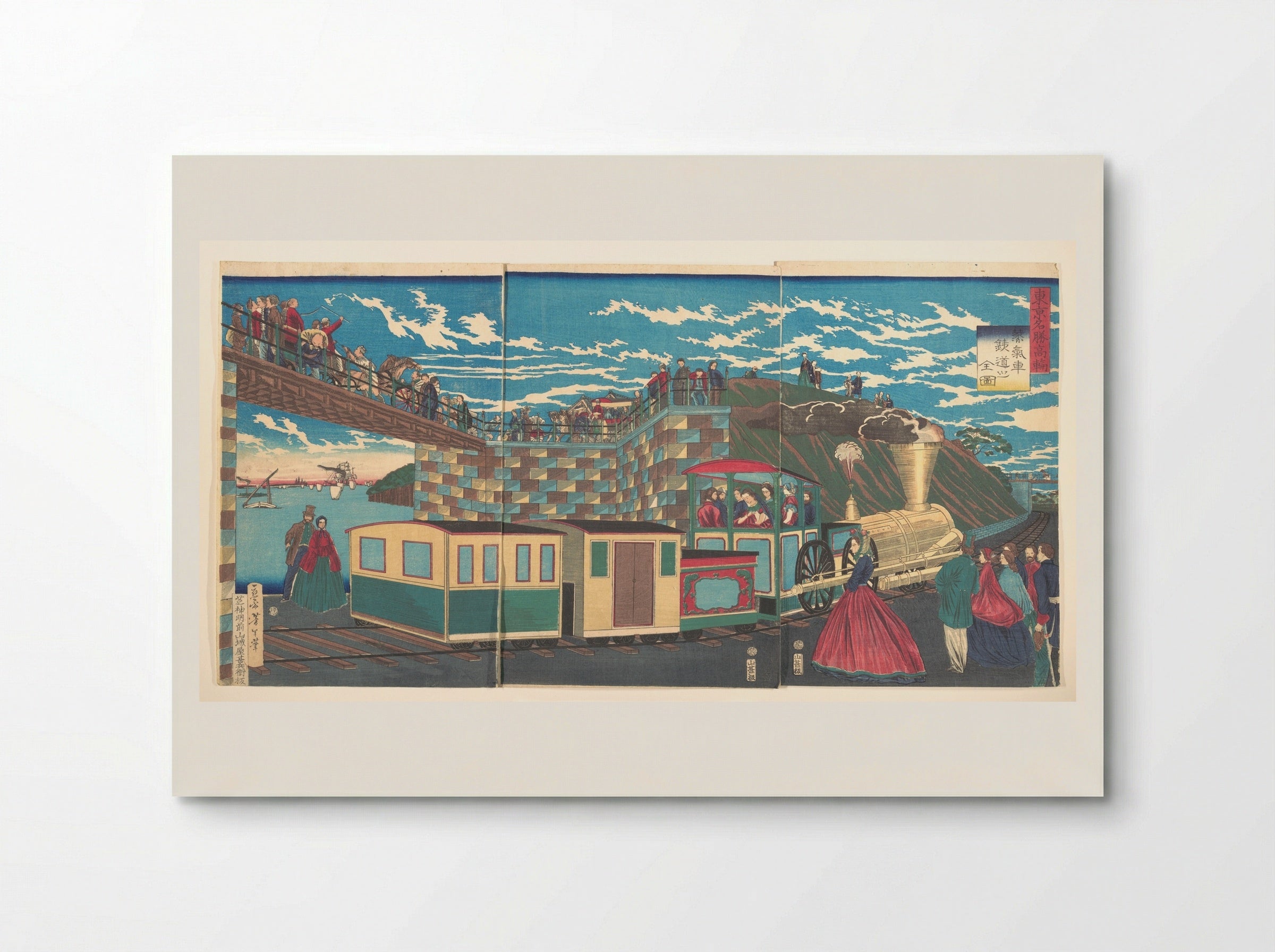 Illustration of Steam Locomotive Tracks at Takanawa - Tsukioka Yoshitoshi - Poster