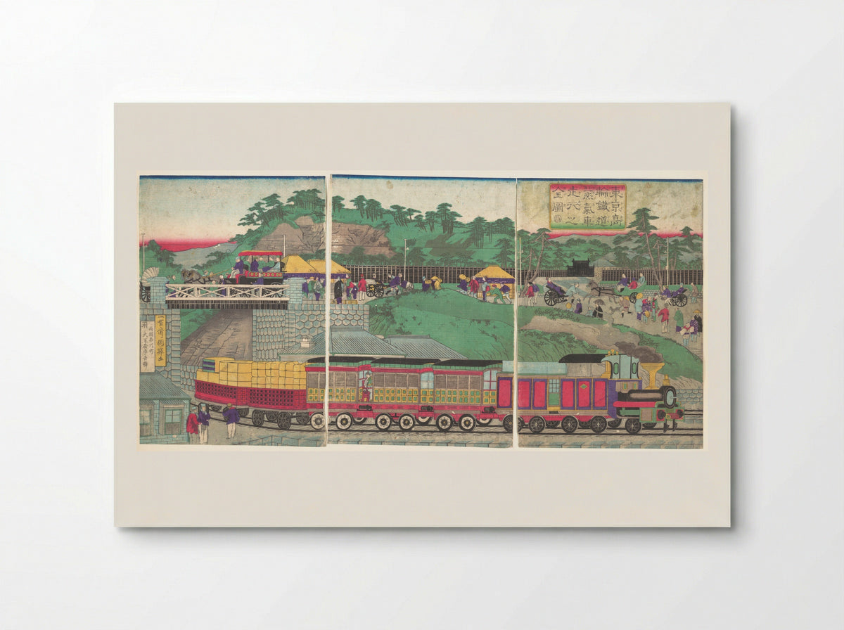 Illustration of a Steam Locomotive Running on the Takanawa Railroad in Tokyo - Utagawa Kuniteru - Poster
