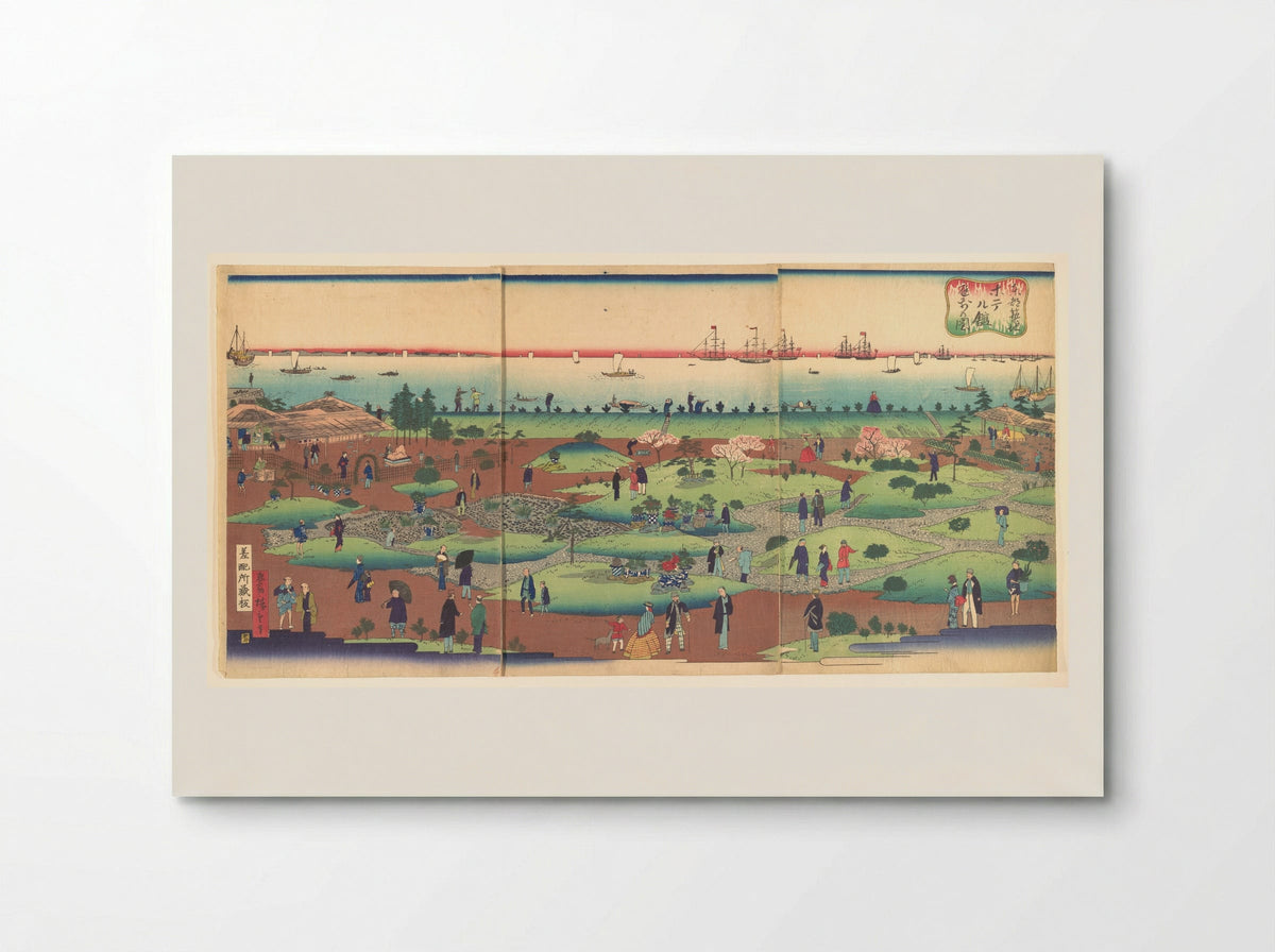 Illustration of the Front Garden of the Tsukiji Hotel in the Eastern Capital - Utagawa Hiroshige III - Poster