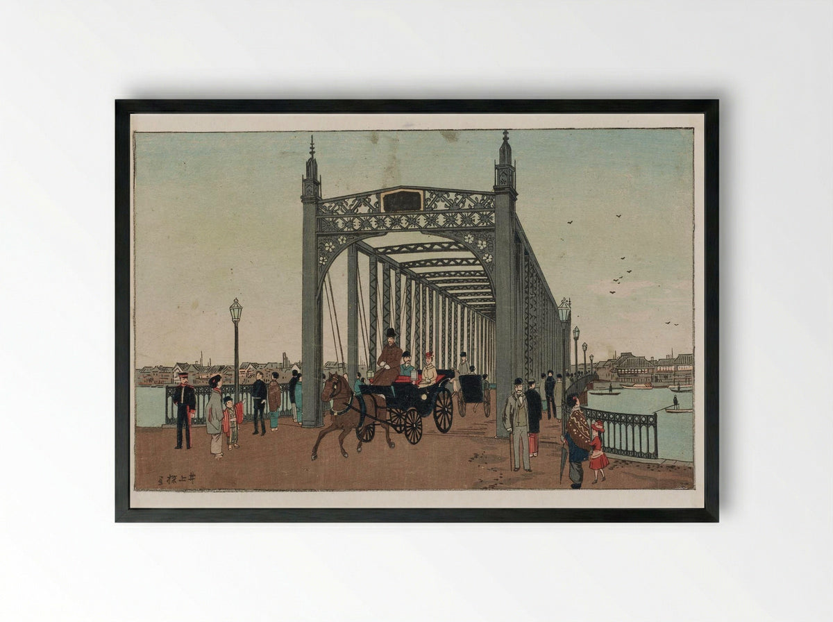 Illustration of the Opening of Azuma Bridge in Tokyo - Inoue Yasuji - Framed Print Black