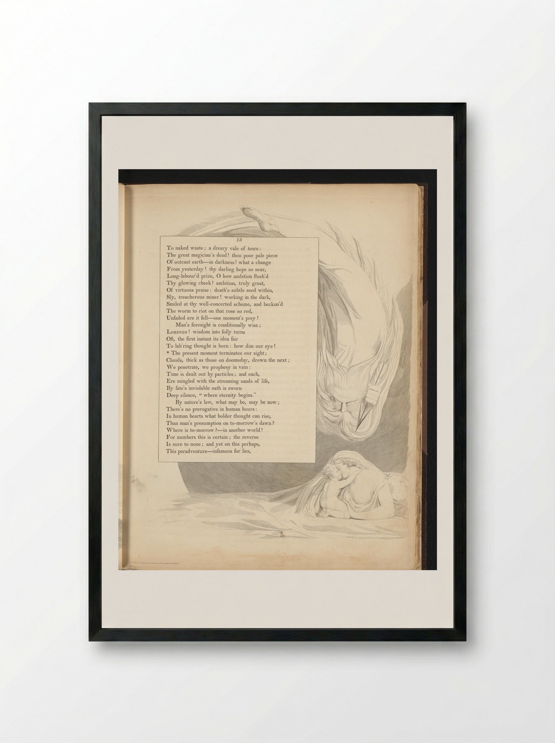Illustration to Night Thoughts, Page 13 - William Blake - Framed Print Black