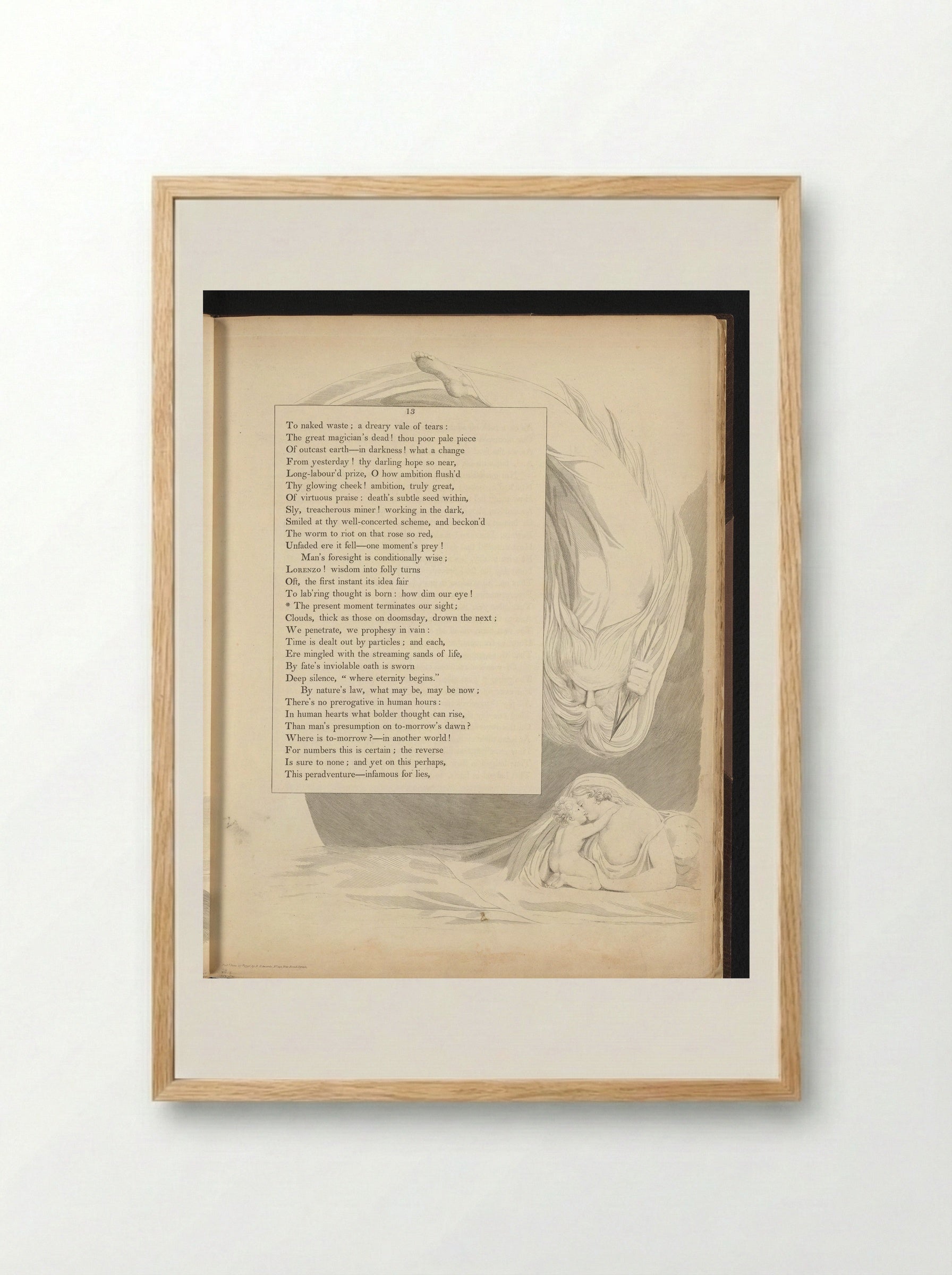 Illustration to Night Thoughts, Page 13 - William Blake - Framed Print Wood
